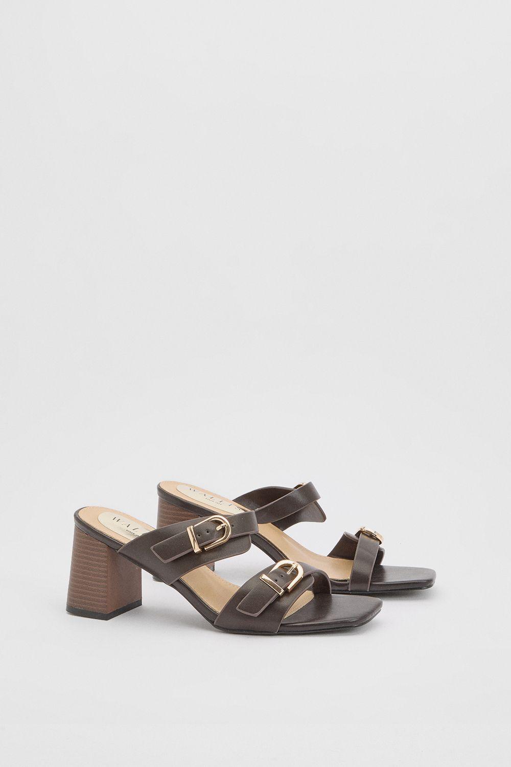 Axel Faux Leather Buckle Detail Block Heel Mules by WALLIS