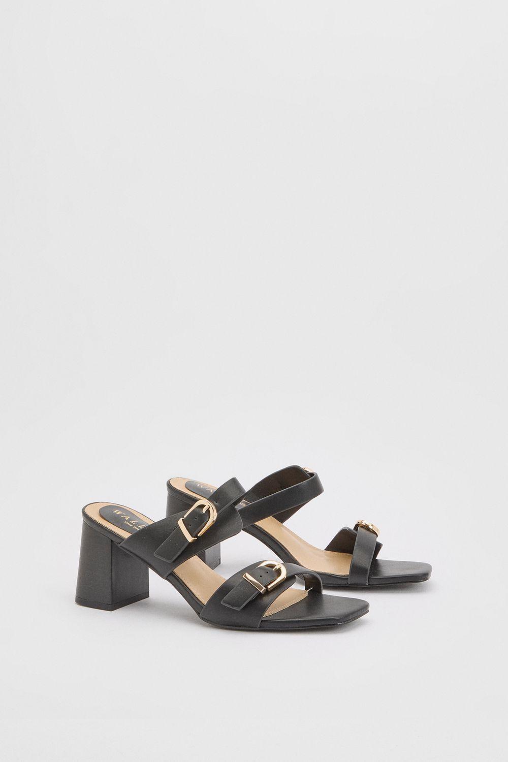 Axel Faux Leather Buckle Detail Block Heel Mules by WALLIS