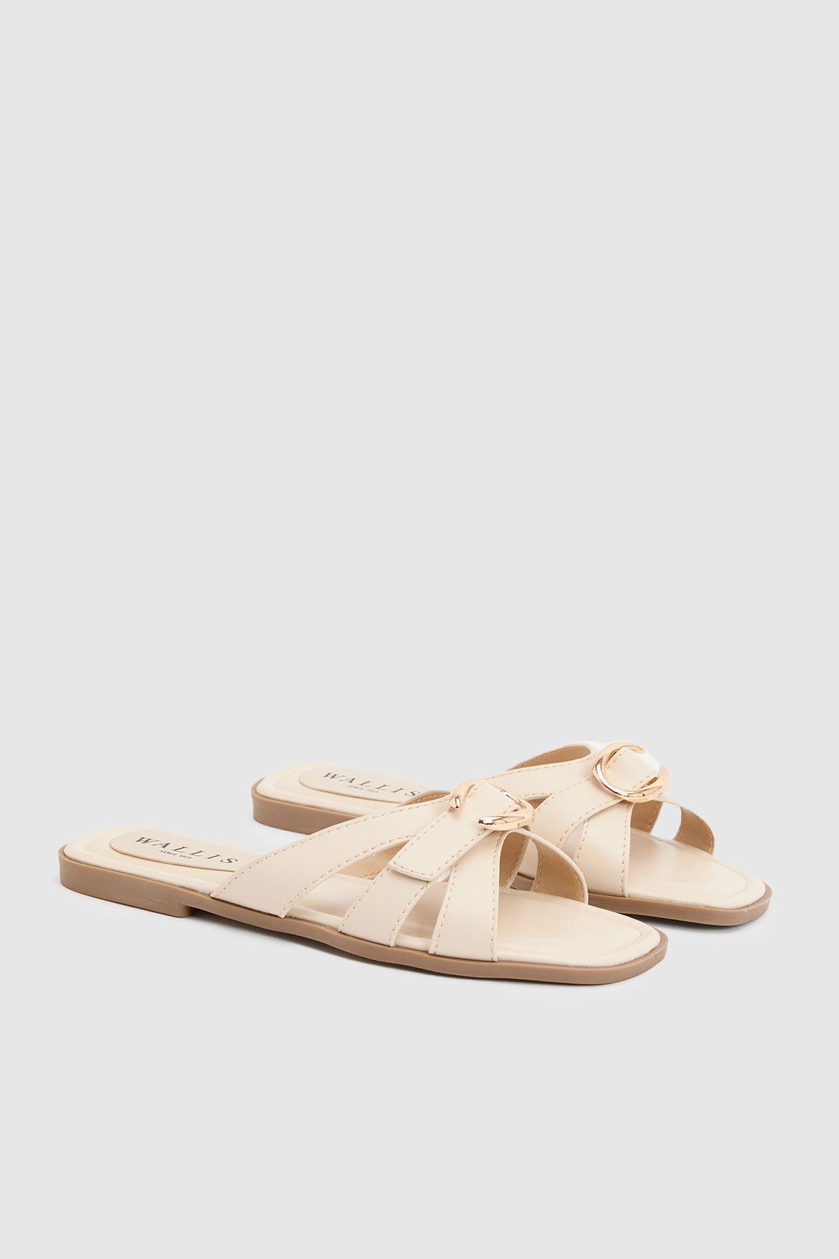 Becky Faux Leather Cross Strap Metal Detail Flat Sliders by WALLIS