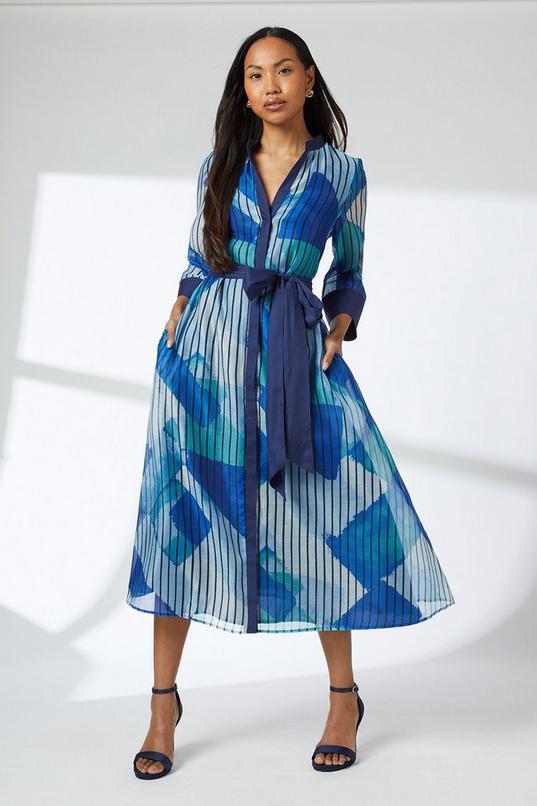 Belted Contrast Detail Collarless Shirt Dress by WALLIS