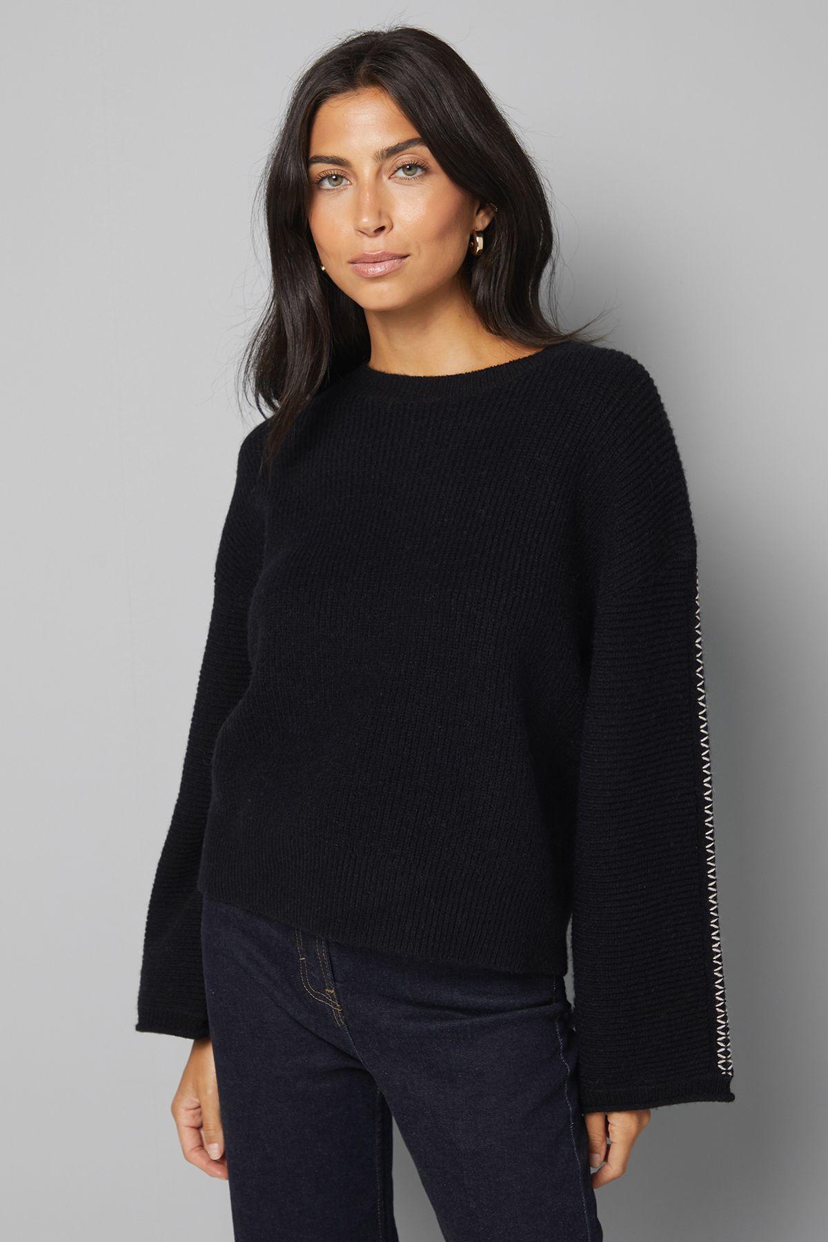 Black Crew Neck Trim Detail jumper by WALLIS