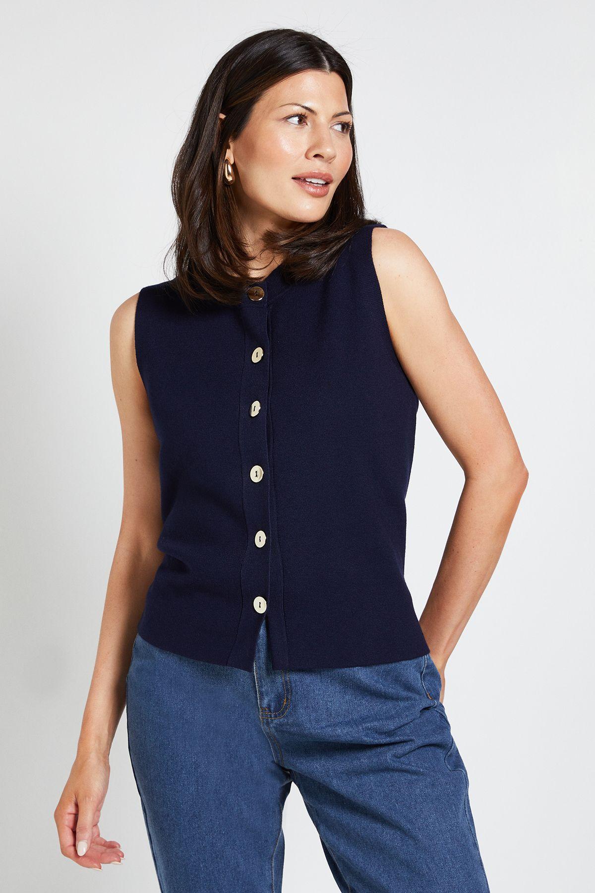 Button Detail Knitted Vest Top by WALLIS