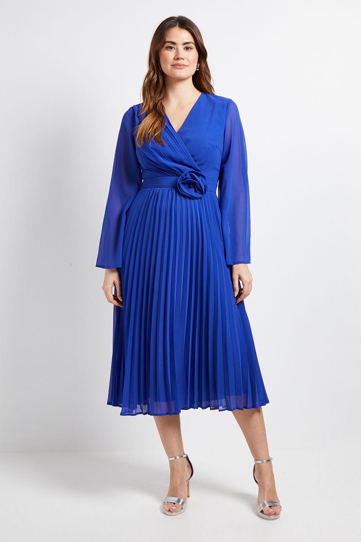 Cape Sleeve Pleated Corsage Midi Dress by WALLIS