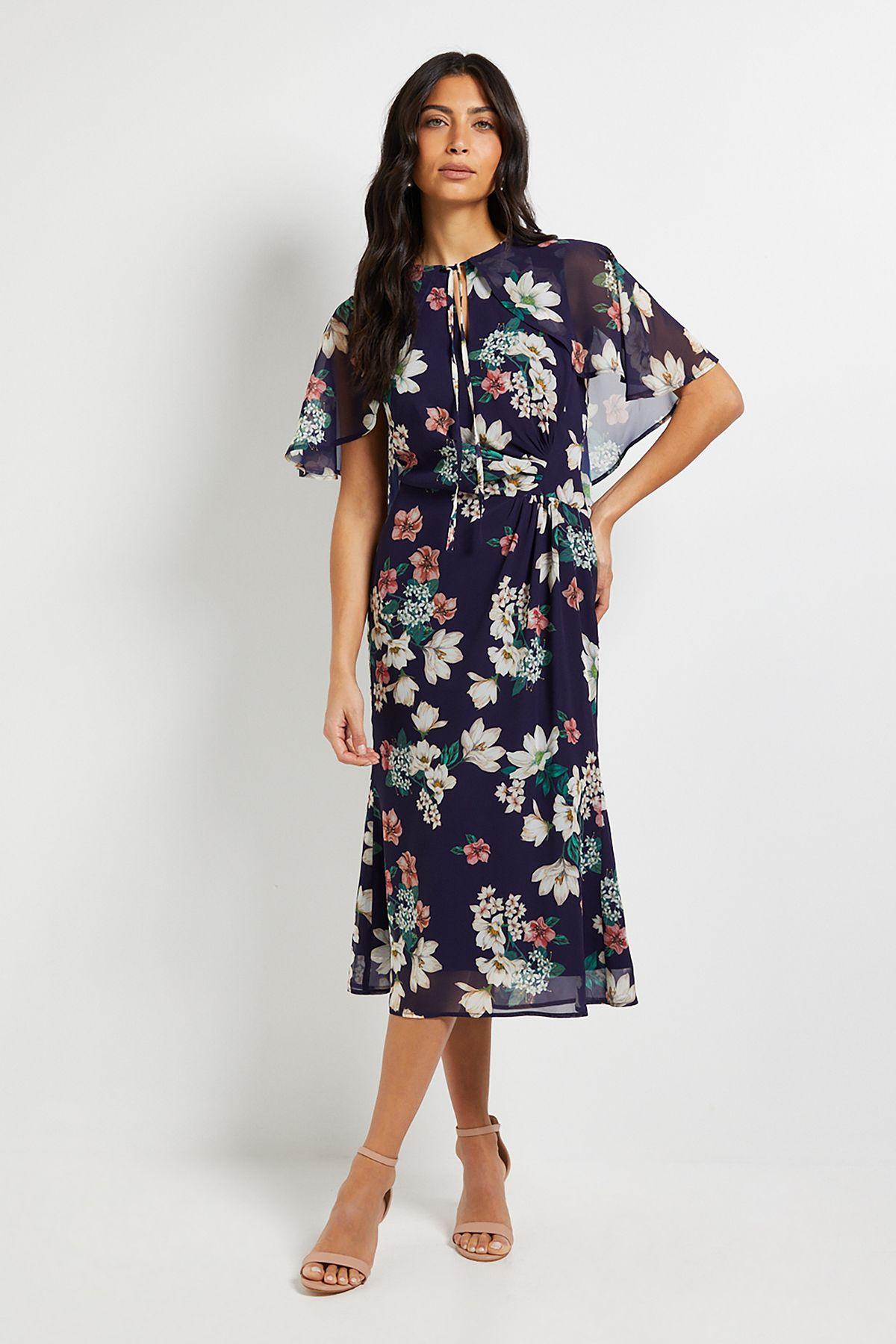 Cape Sleeve Ruched Midi Dress by WALLIS