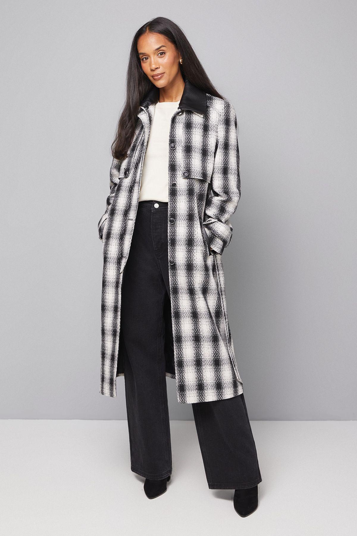 Check Contrast Collar Trench Coat by WALLIS