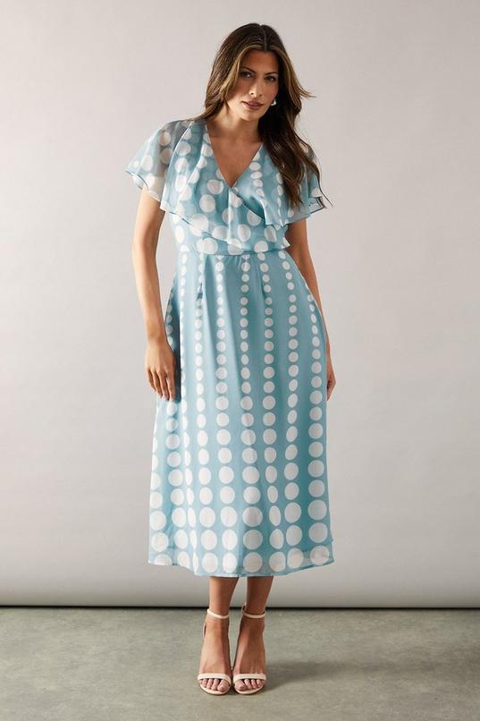 Chiffon Polka Dot Border Cape Sleeve Midi Dress by WALLIS