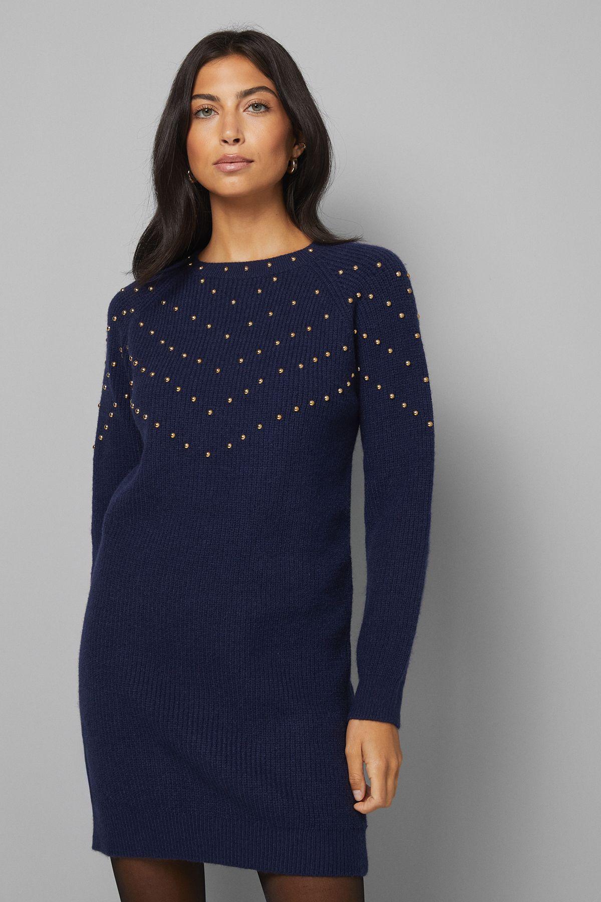 Christmas Stud Tunic Knitted Dress by WALLIS