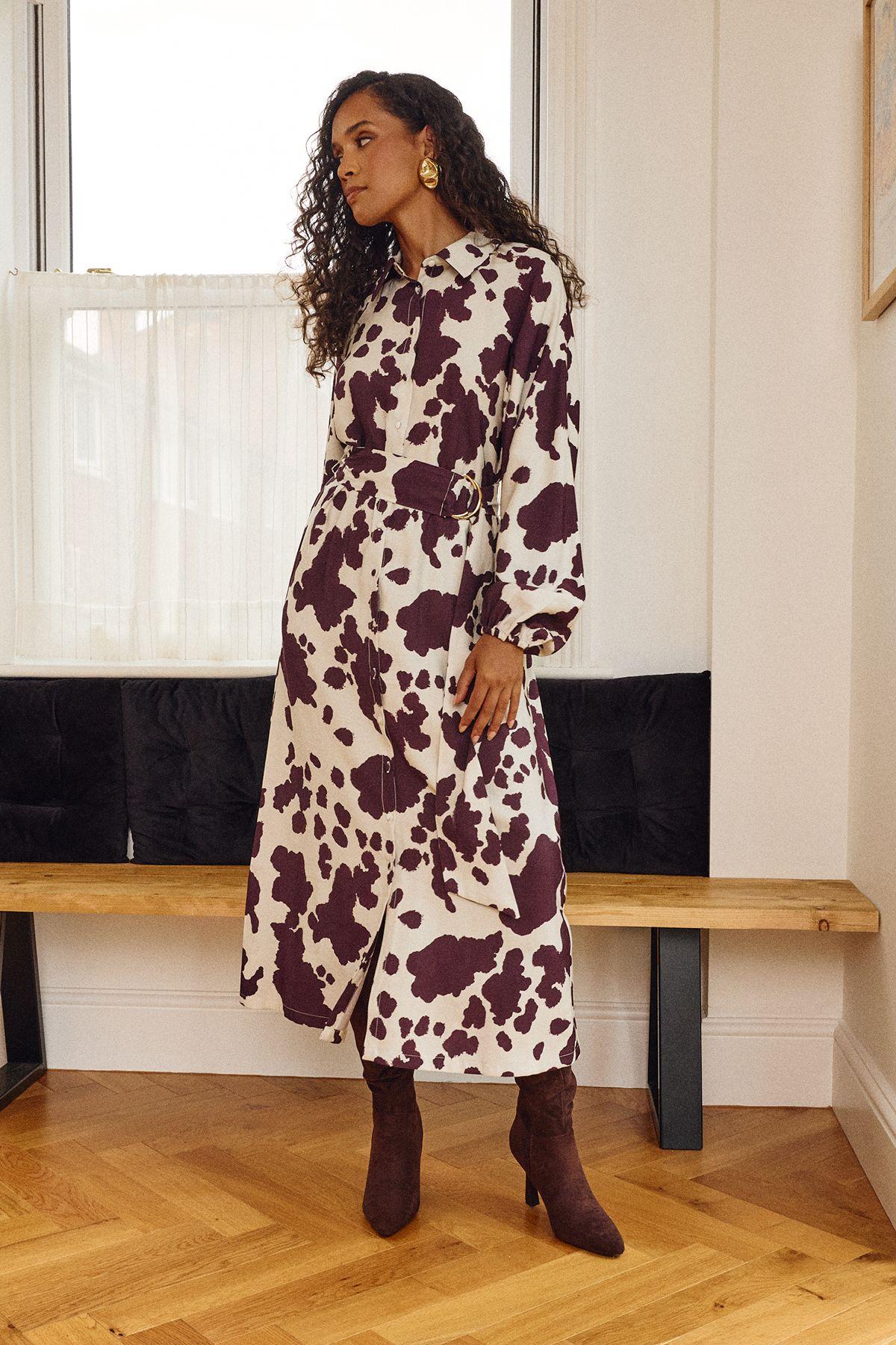 Cow Print D Ring Shirt Dress by WALLIS
