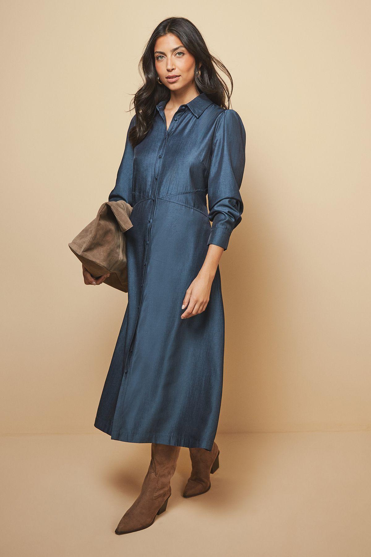 Denim Look Maxi Shirt Dress by WALLIS