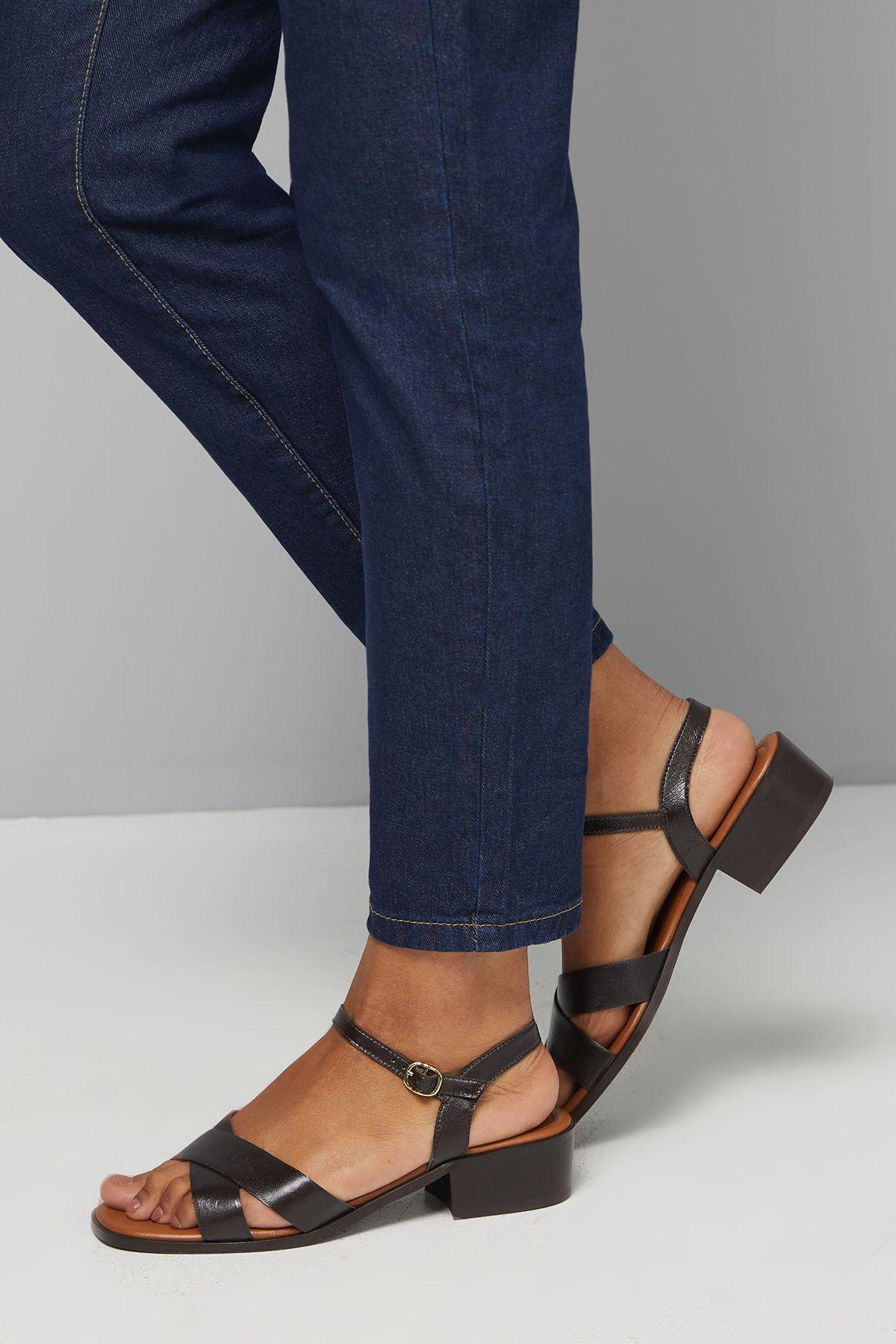 Devina Leather Cross Strap Low Block Heel Sandals by WALLIS