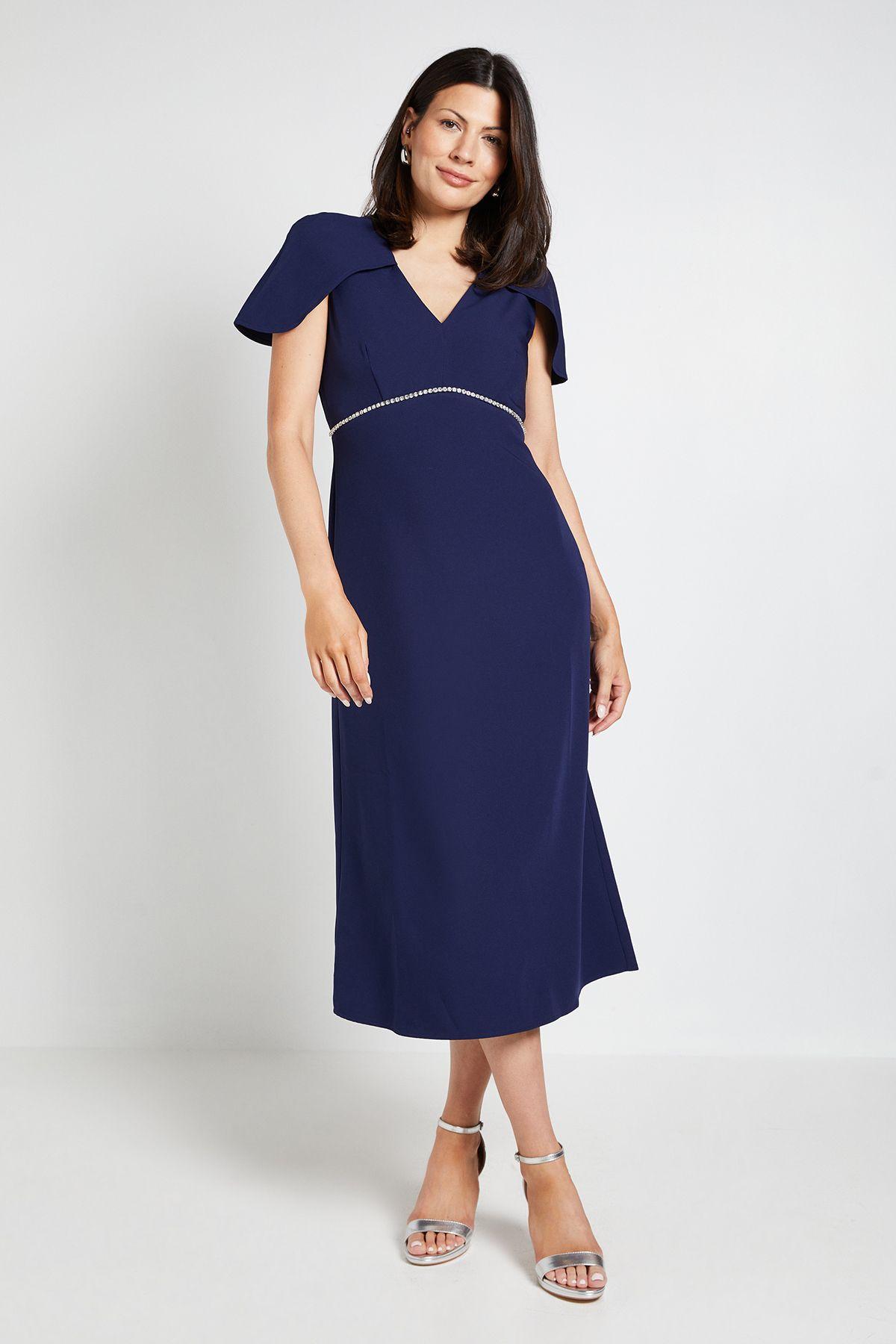 Diamante Trim Cape Midi Dress by WALLIS