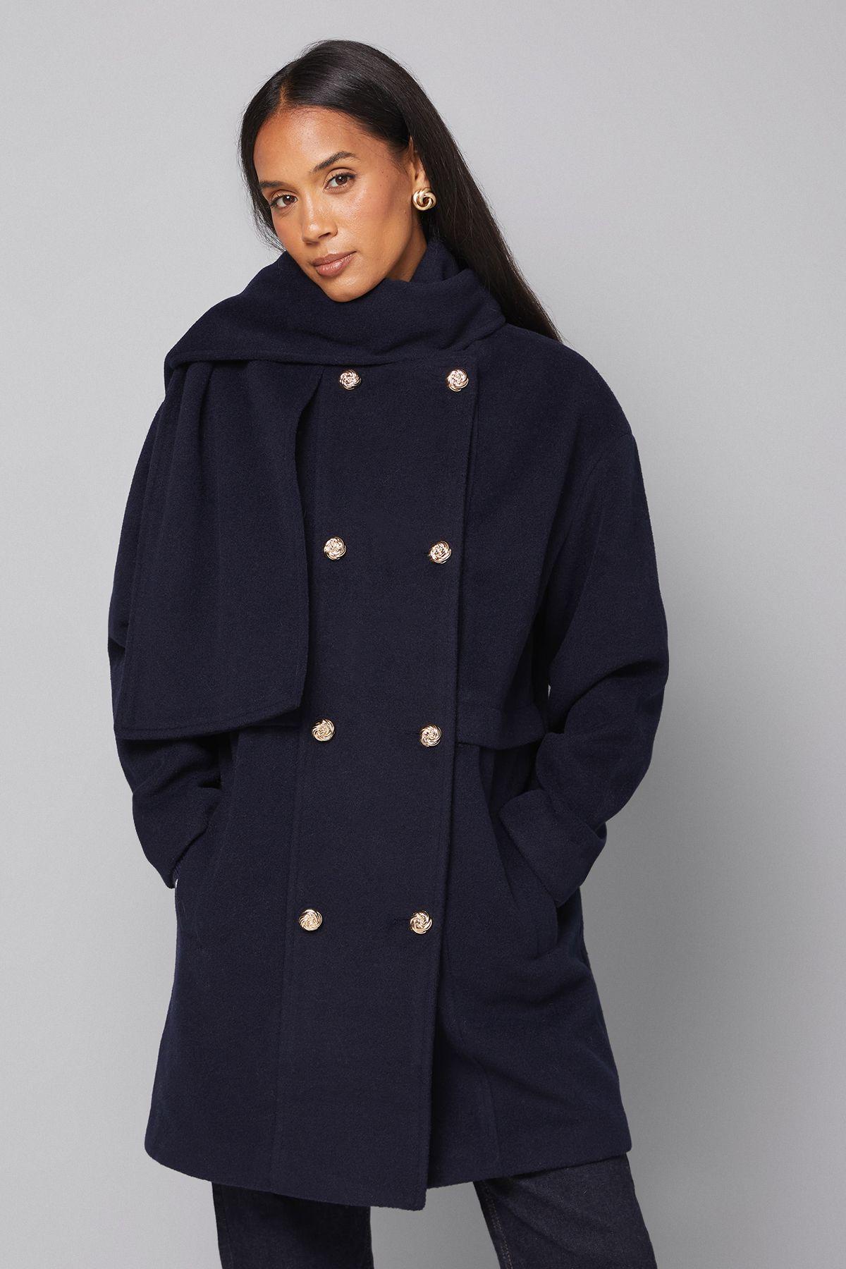 Double Breasted Scarf Detail Coat by WALLIS
