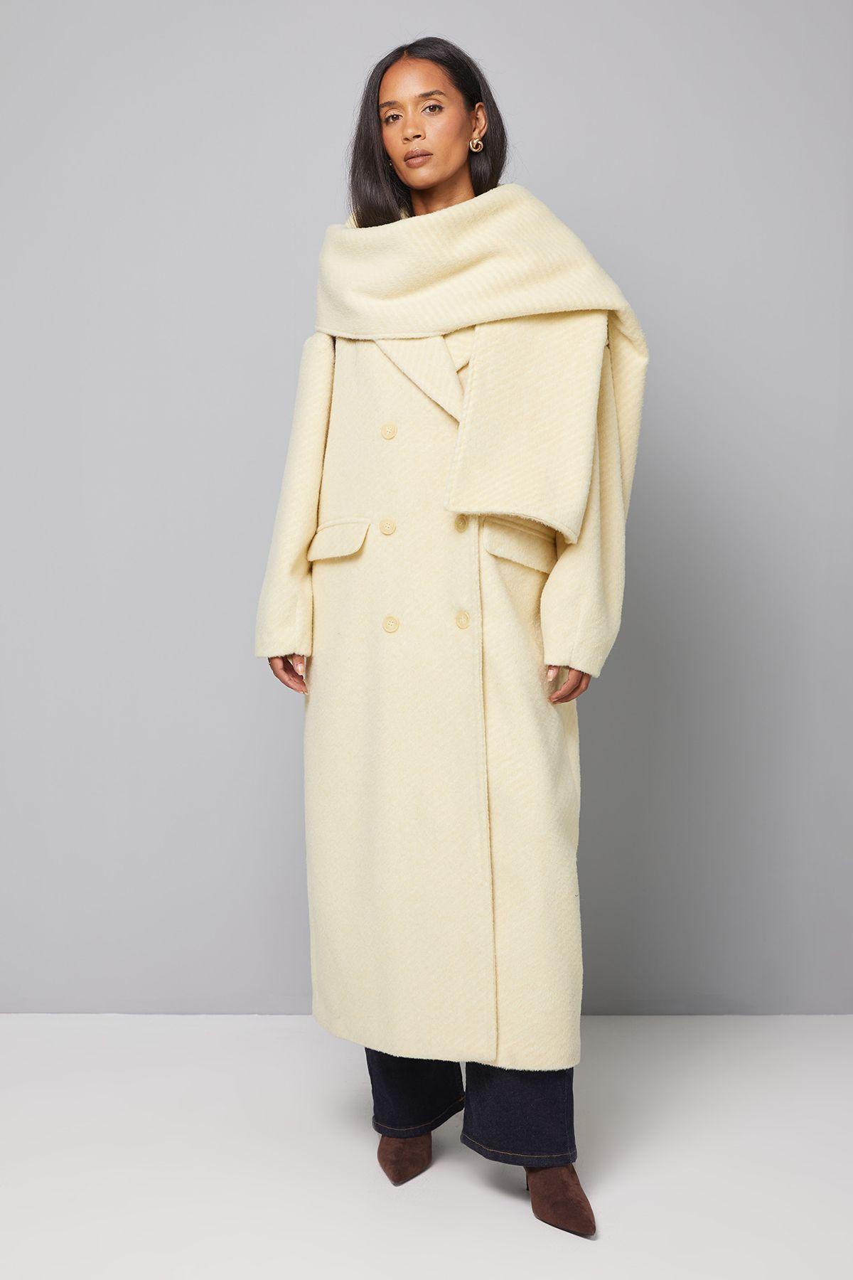 Double Breasted Twill Scarf Detail Coat by WALLIS