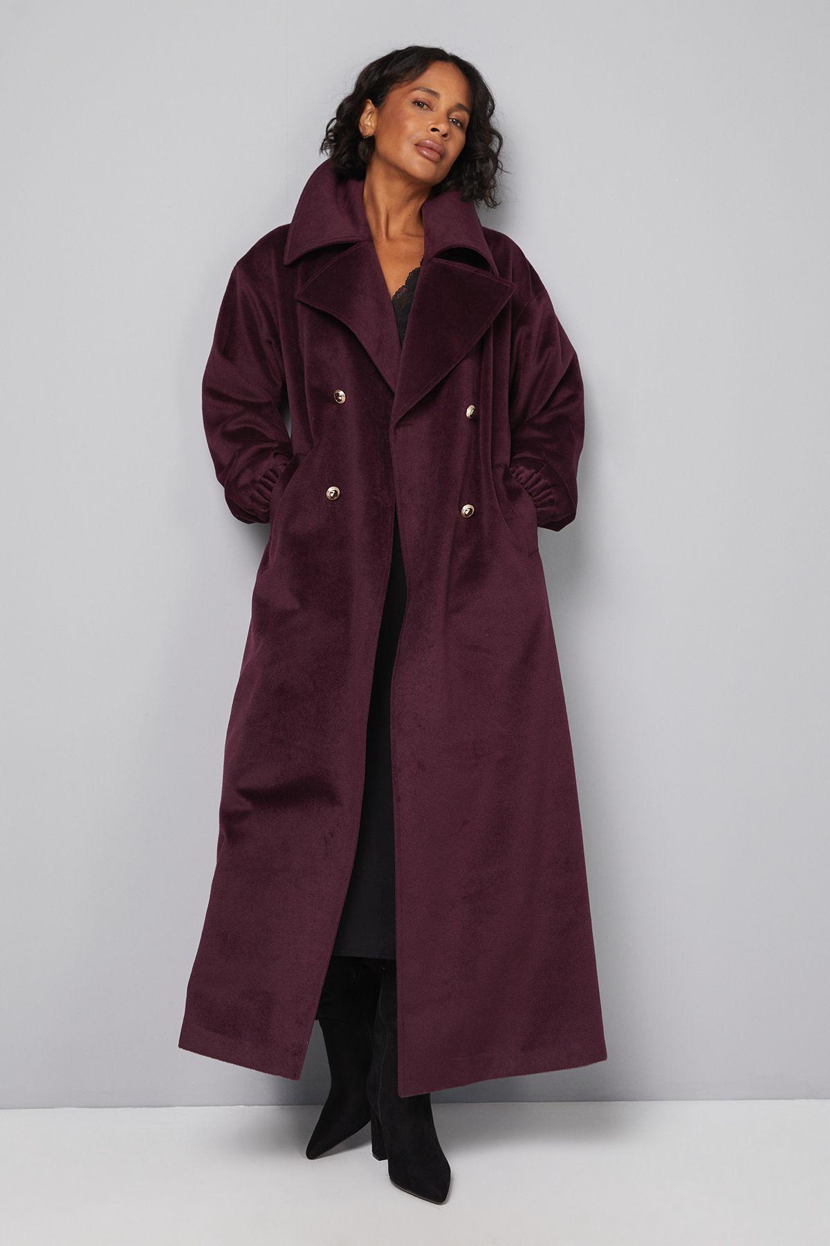 Elastic Cuff Collar Detail Maxi Coat by WALLIS