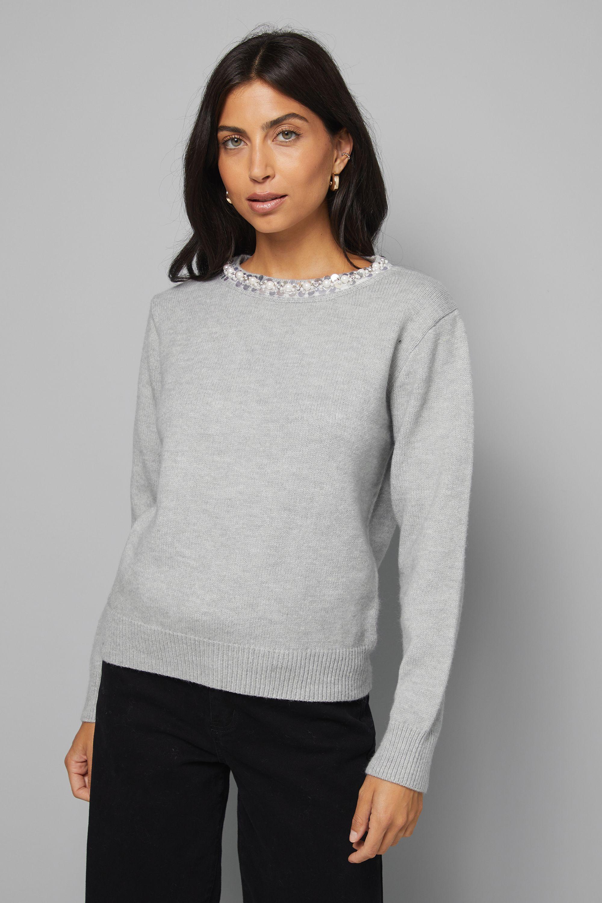 Embellished Neck Trim Jumper by WALLIS