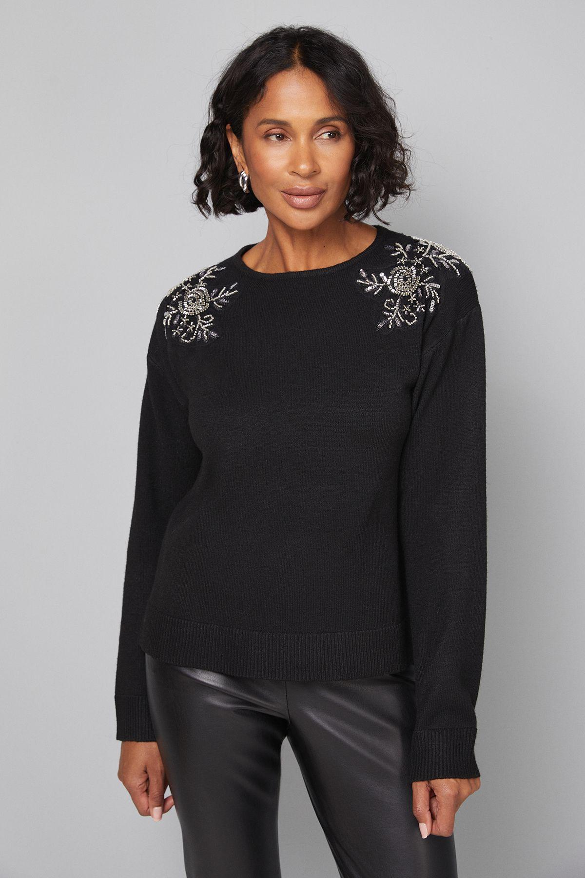 Embellished V Neck Jumper by WALLIS