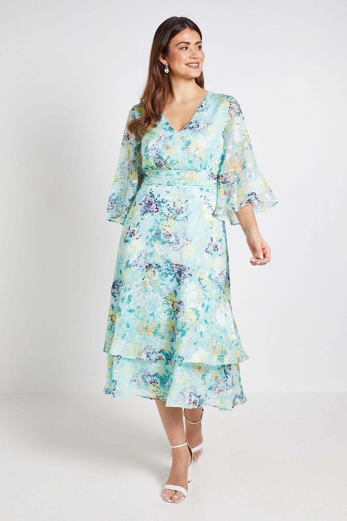 Floral Burn Out Flared Sleeve Midi Dress by WALLIS