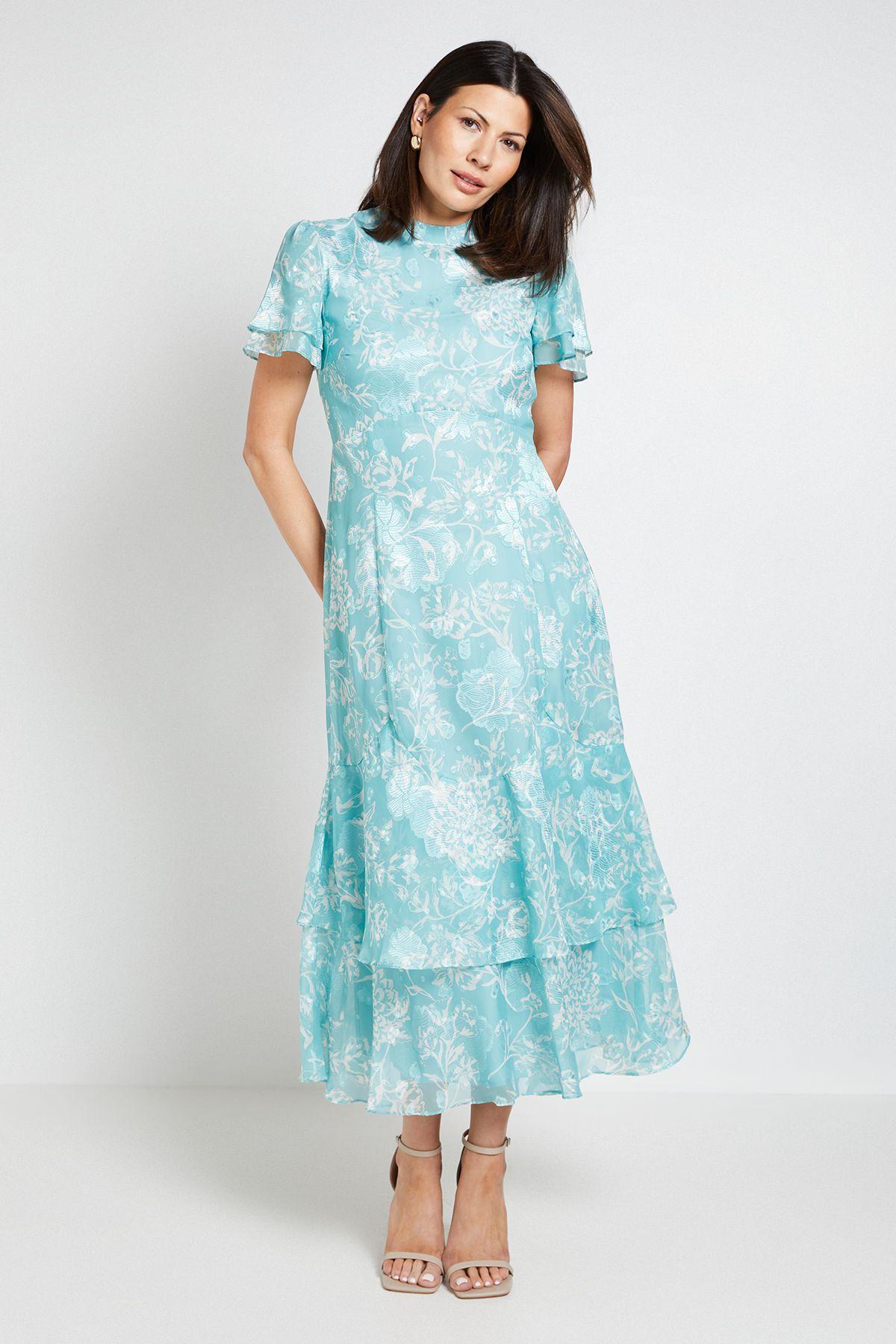 Floral Burn Out Ruffle Midi Dress by WALLIS Floral Burn Out Ruffle Midi Dress by WALLIS