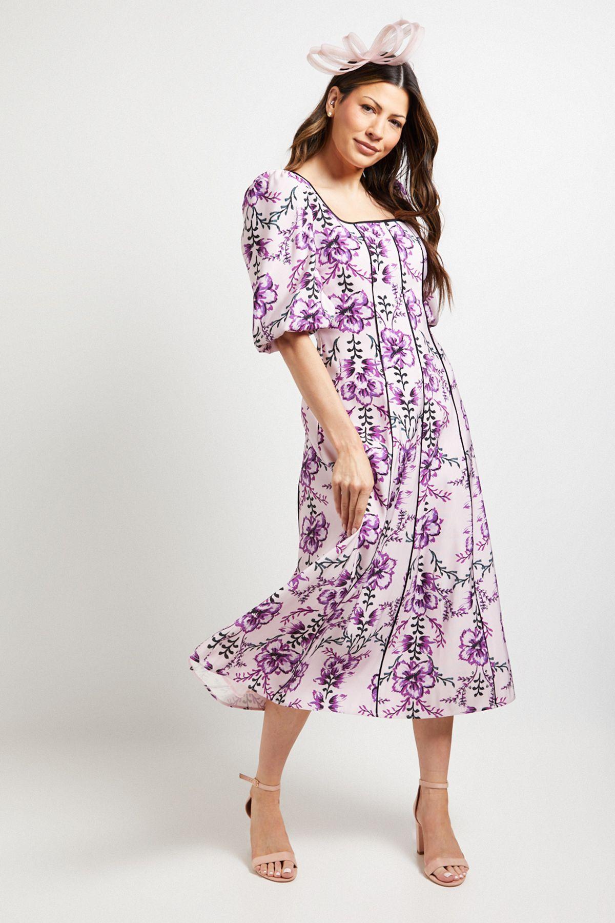 Floral Contrast Ottoman Twill Midi Dress by WALLIS