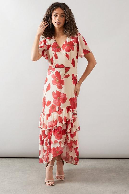 Floral Frill Hem Chiffon Maxi Dress by WALLIS