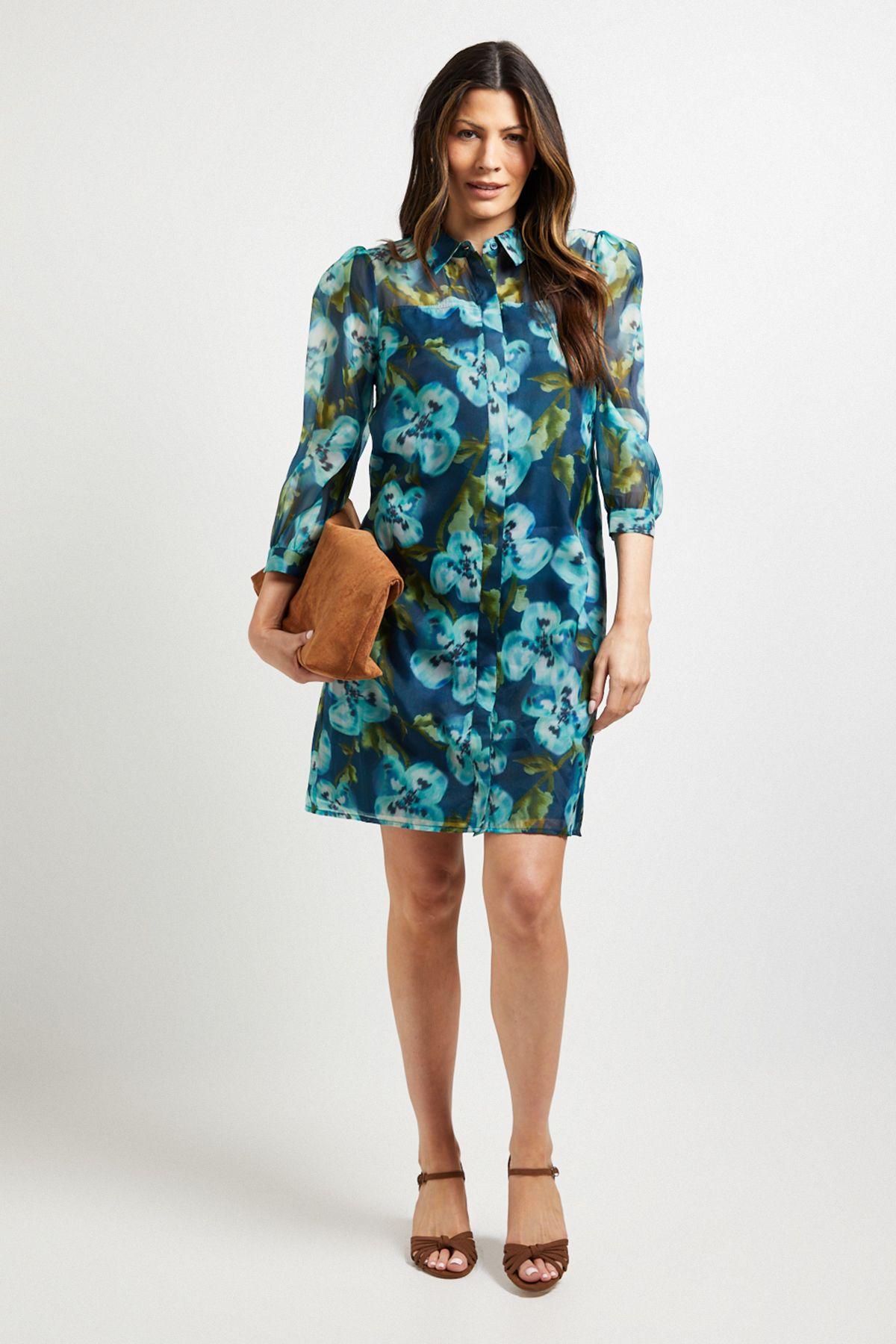Floral Organza Button Shift Dress by WALLIS