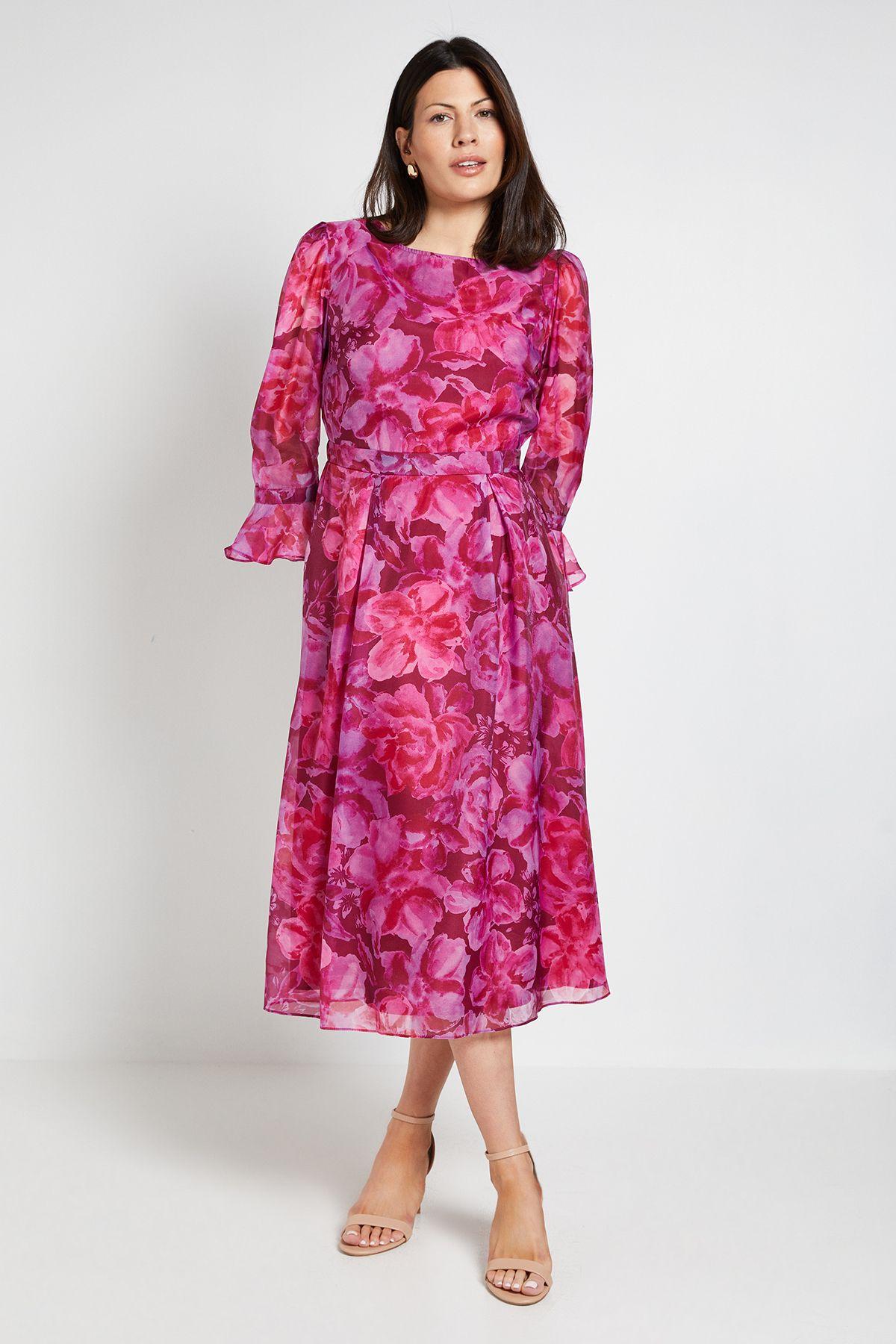 Floral Organza Flute Sleeve Midi Dress by WALLIS