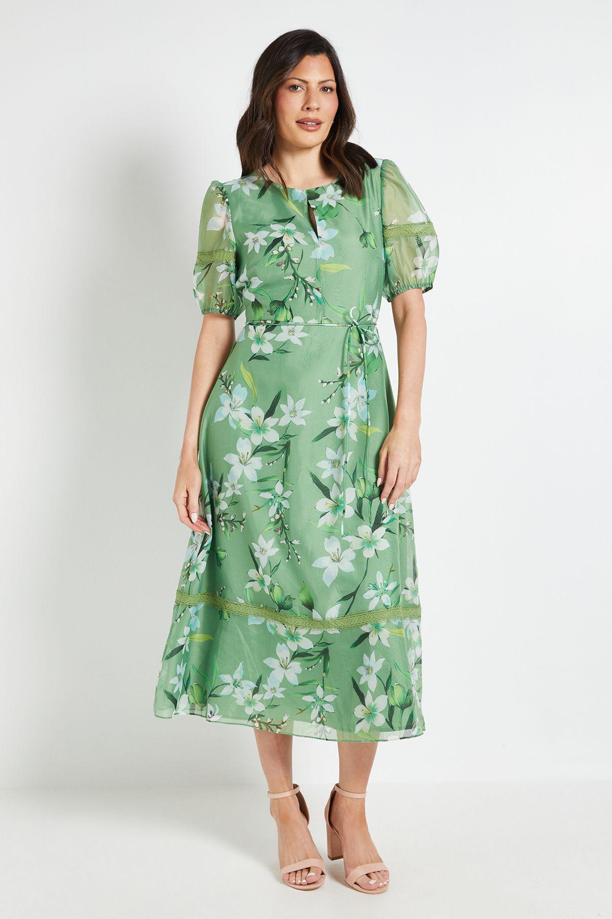 Floral Organza Lace Insert Midi Dress by WALLIS