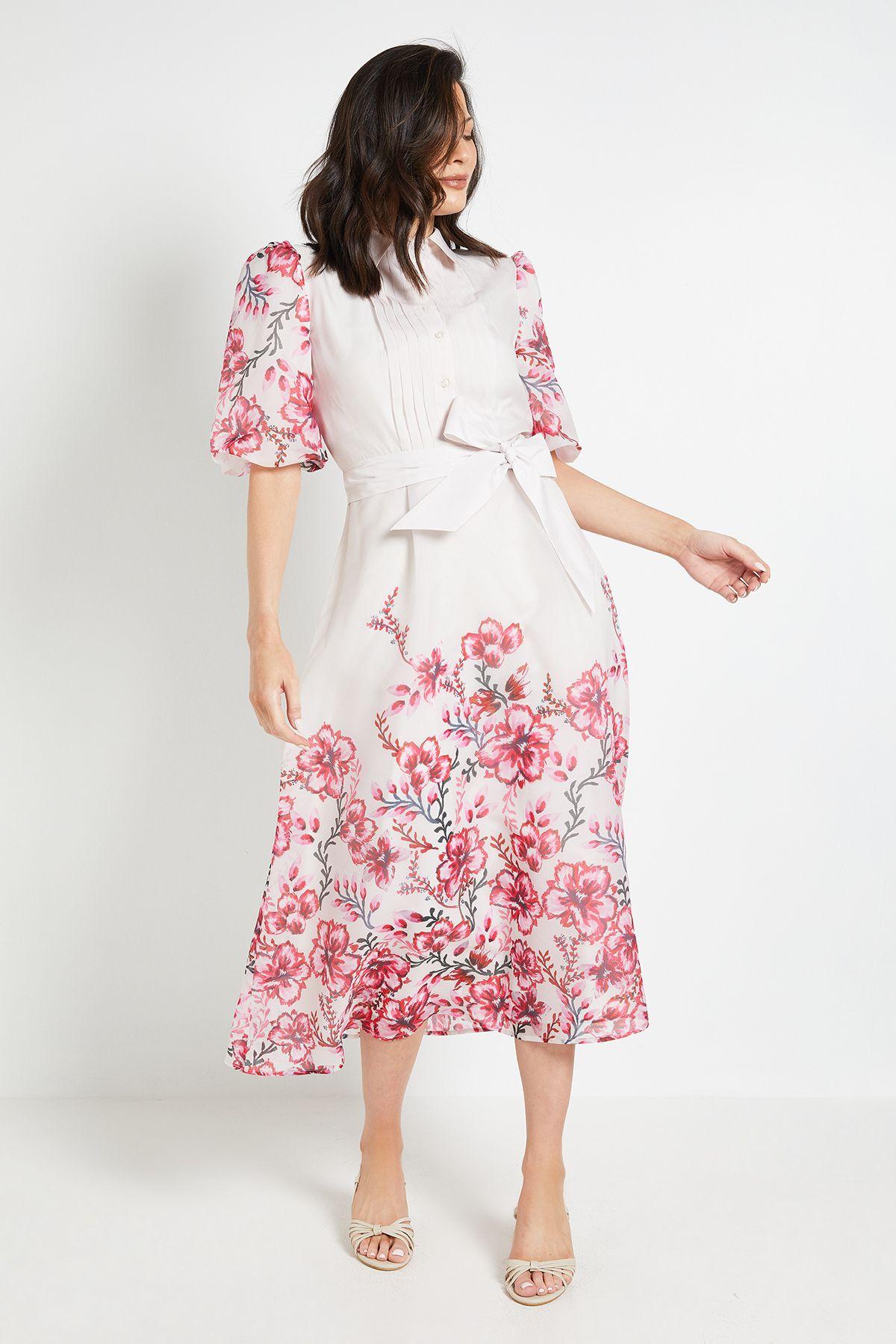 Floral Organza Pintuck Midi Shirt Dress by WALLIS