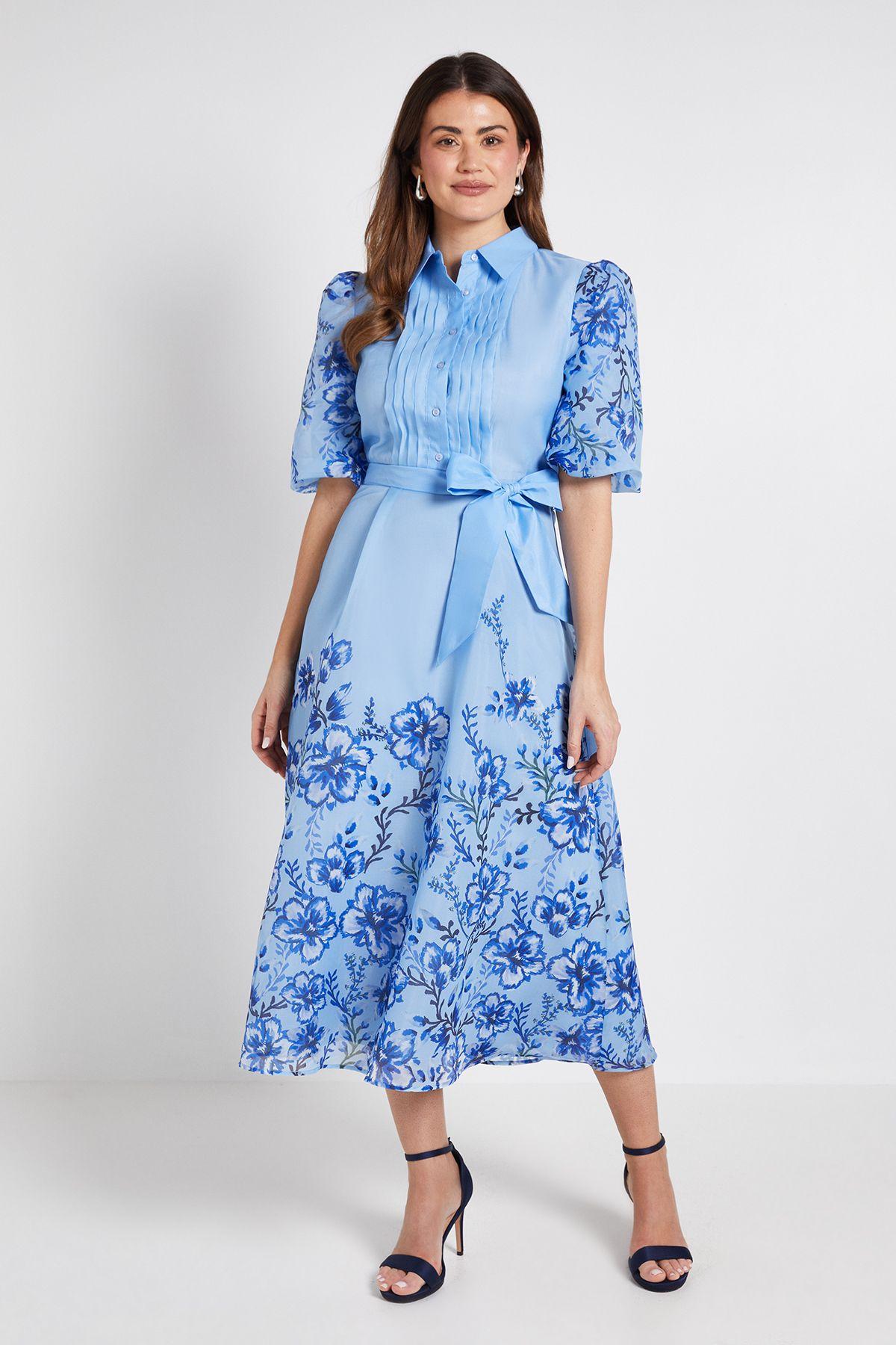 Floral Organza Pintuck Midi Shirt Dress by WALLIS