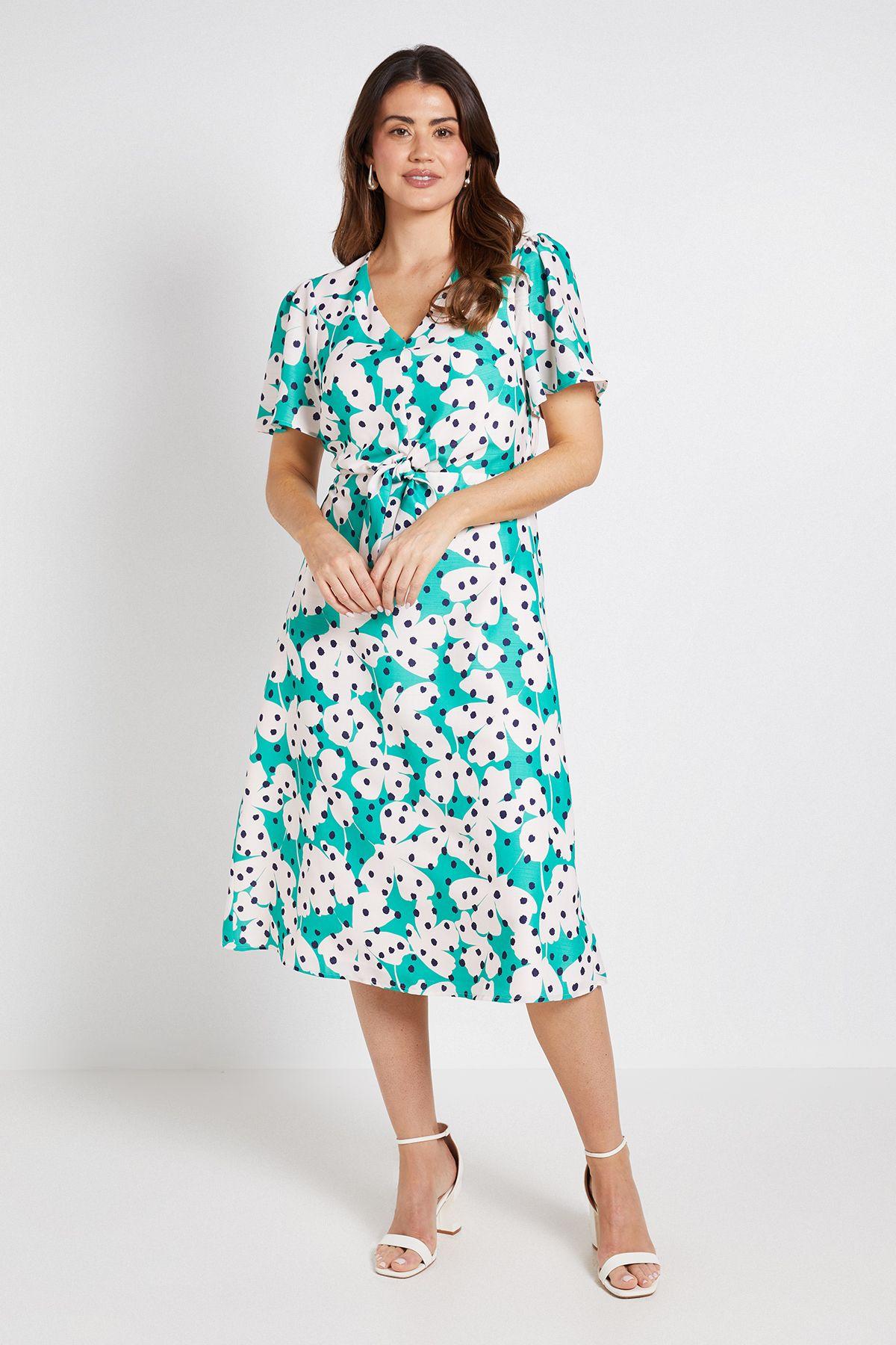 Floral Polka Dot Tie Front Midi Dress by WALLIS
