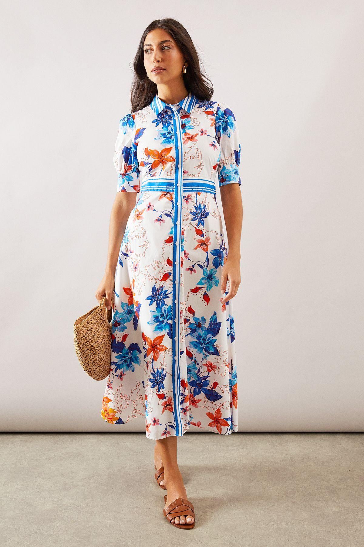 Floral Print Button Midi Shirt Dress by WALLIS