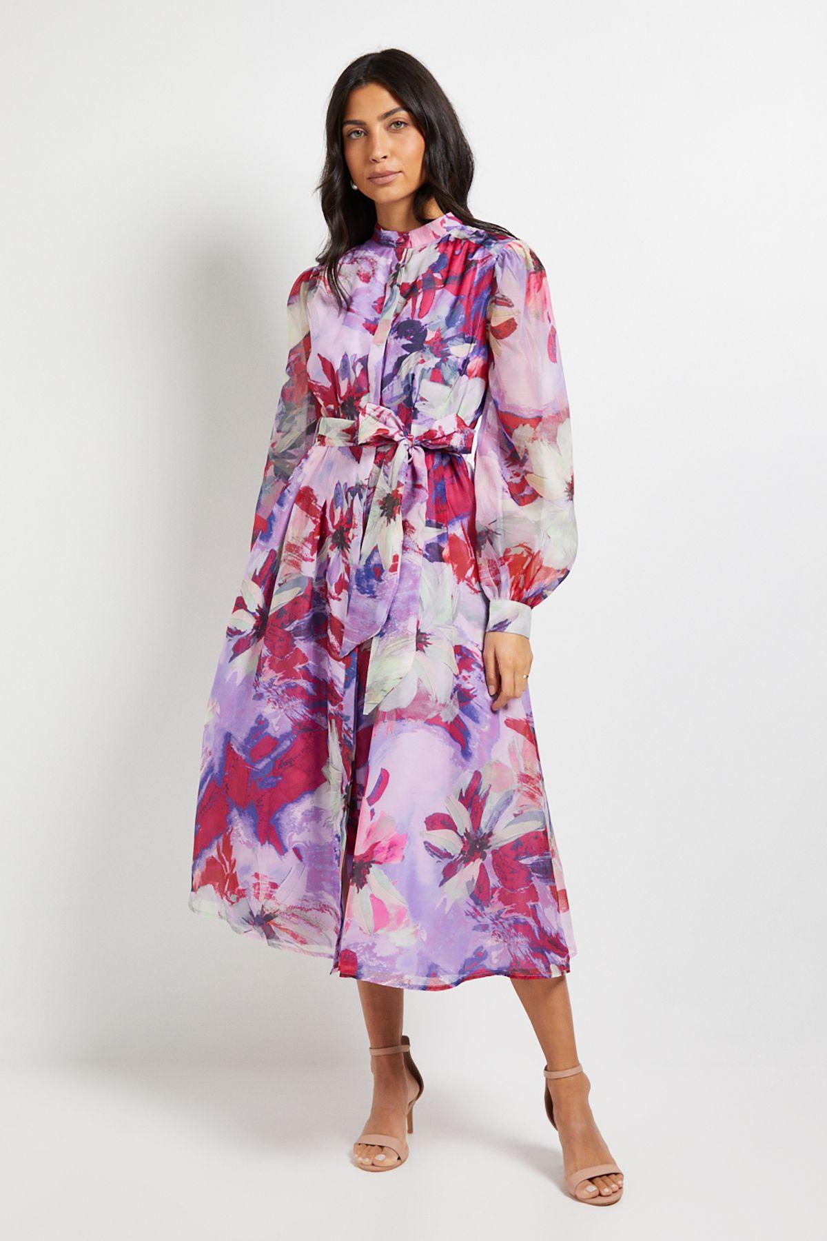 Floral Print Organza Midi Shirt Dress by WALLIS