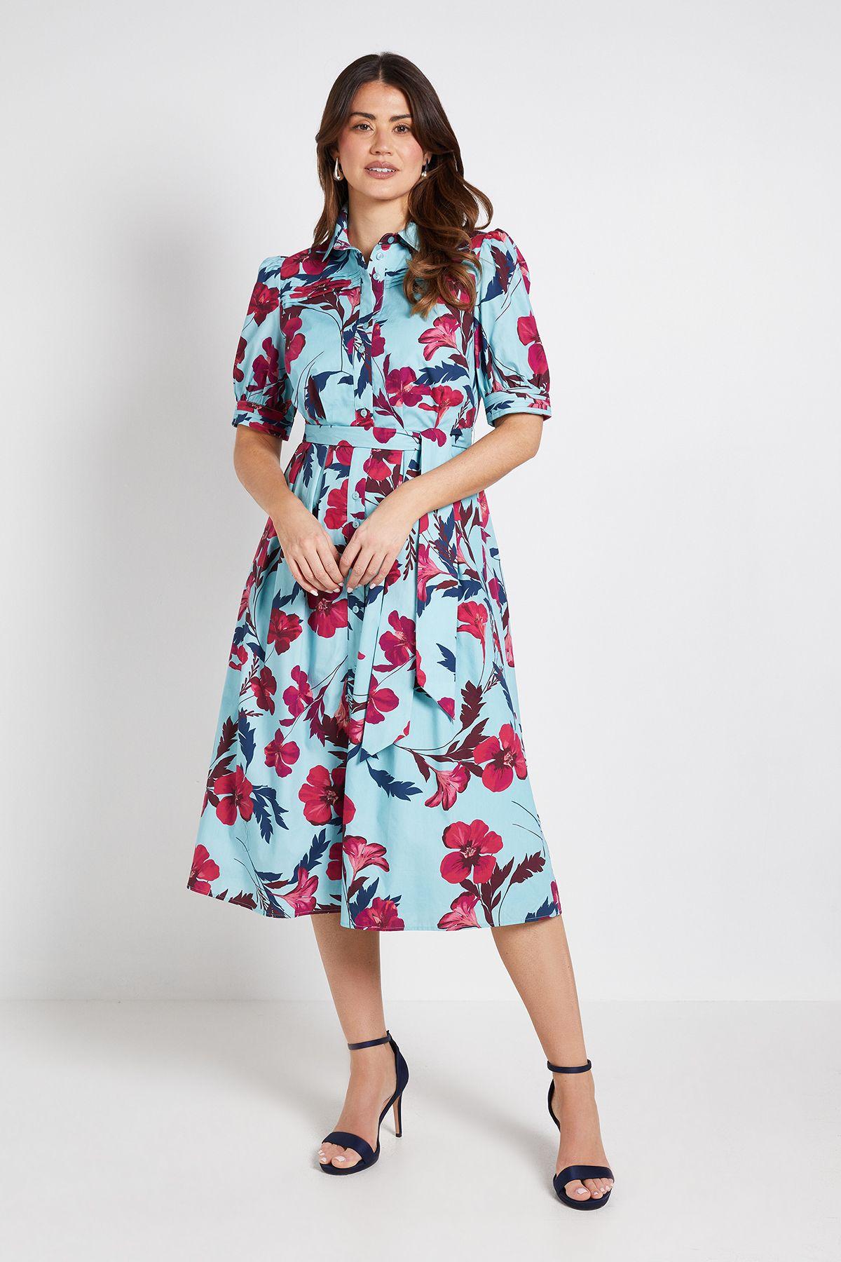 Floral Print Pintuck Midi Shirt Dress by WALLIS