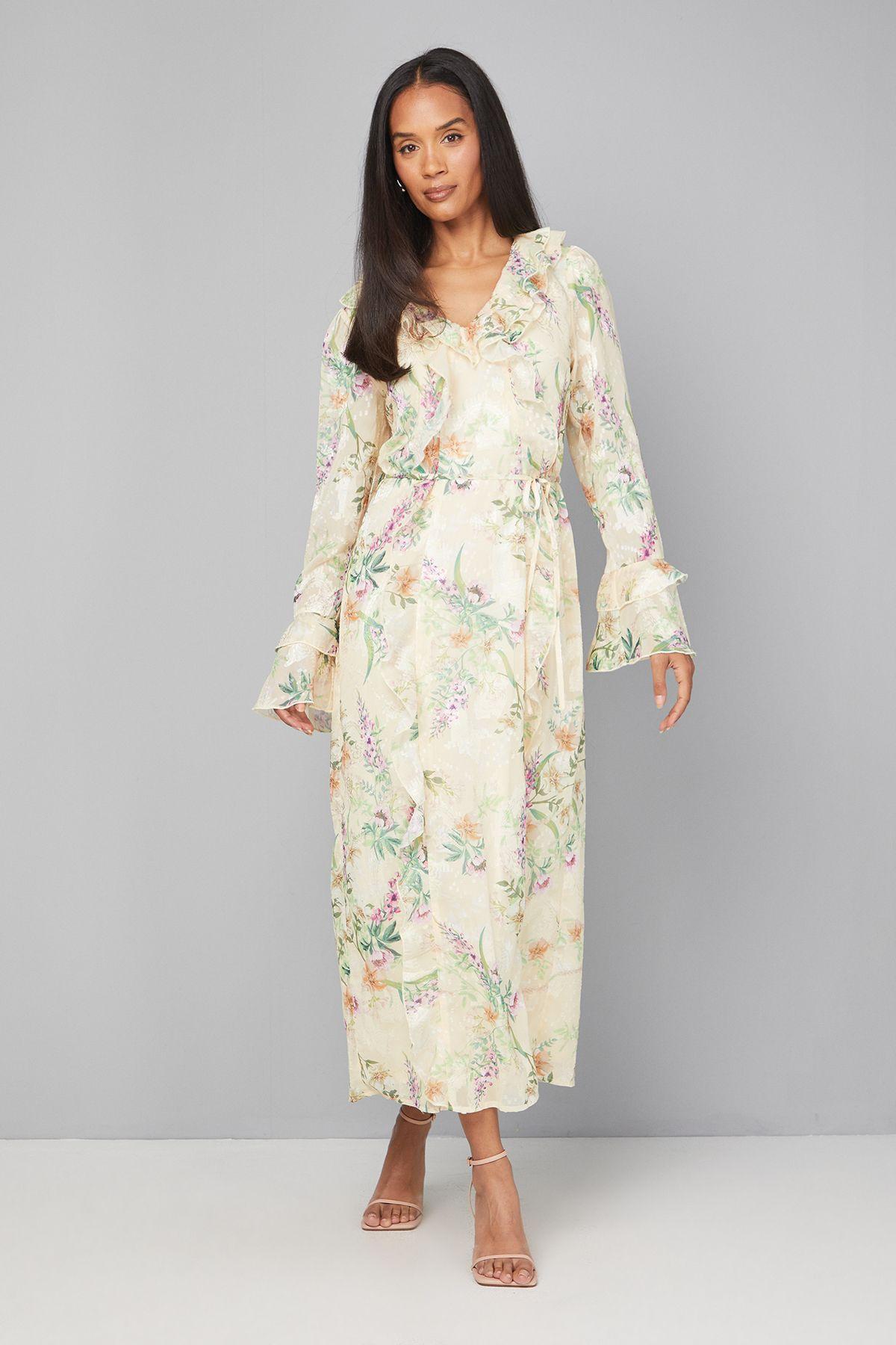 Floral Ruffle Belted Midaxi Dress by WALLIS