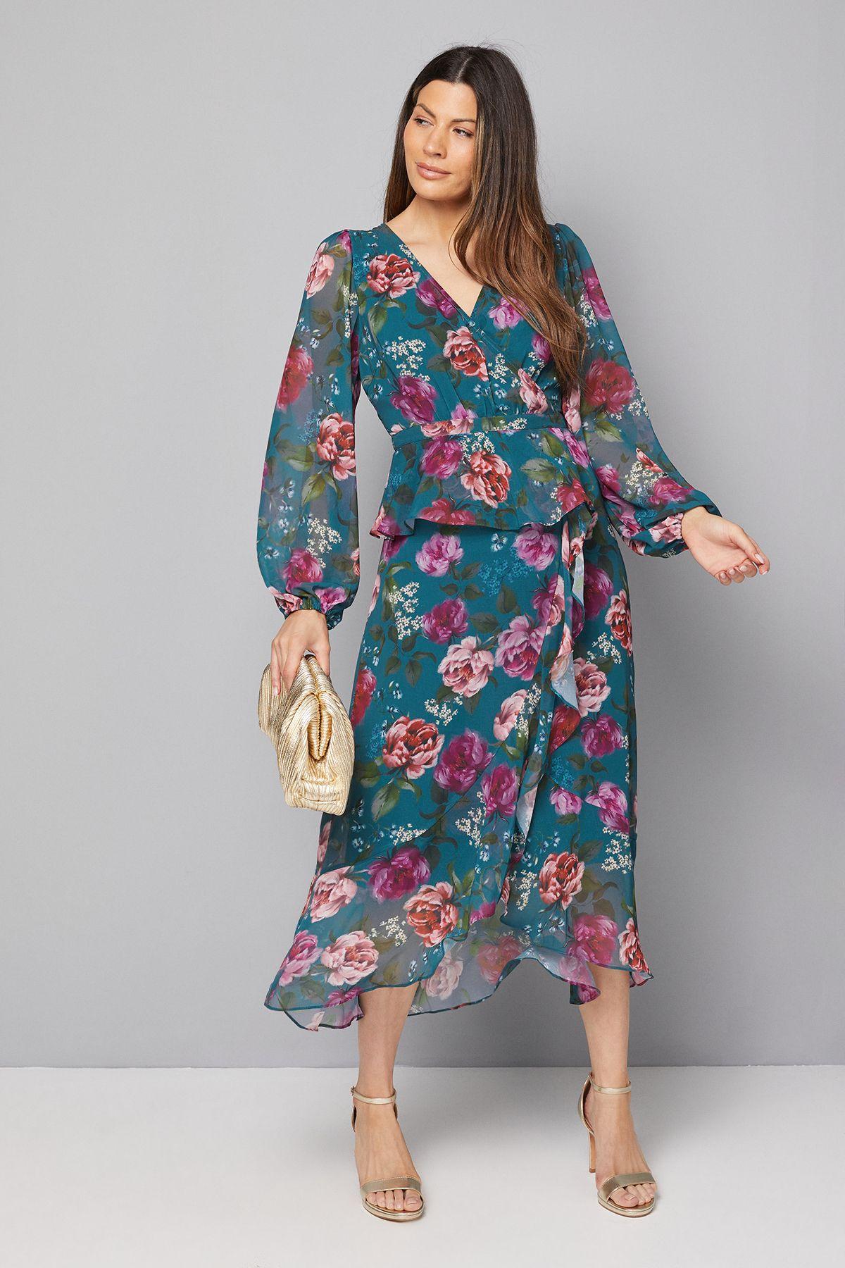Floral Ruffle Peplum Midi Dress by WALLIS