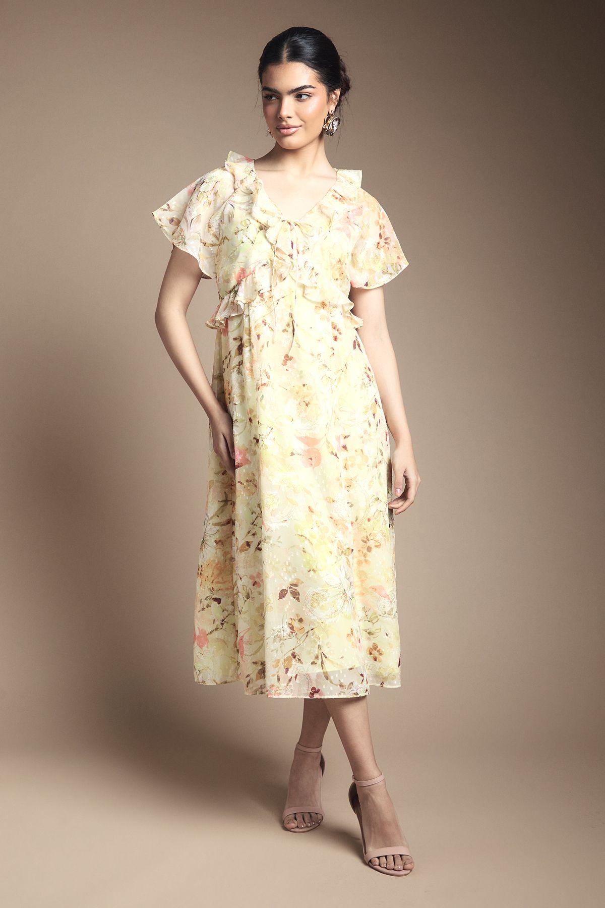 Floral Ruffle Tie Front Maxi Dress by WALLIS