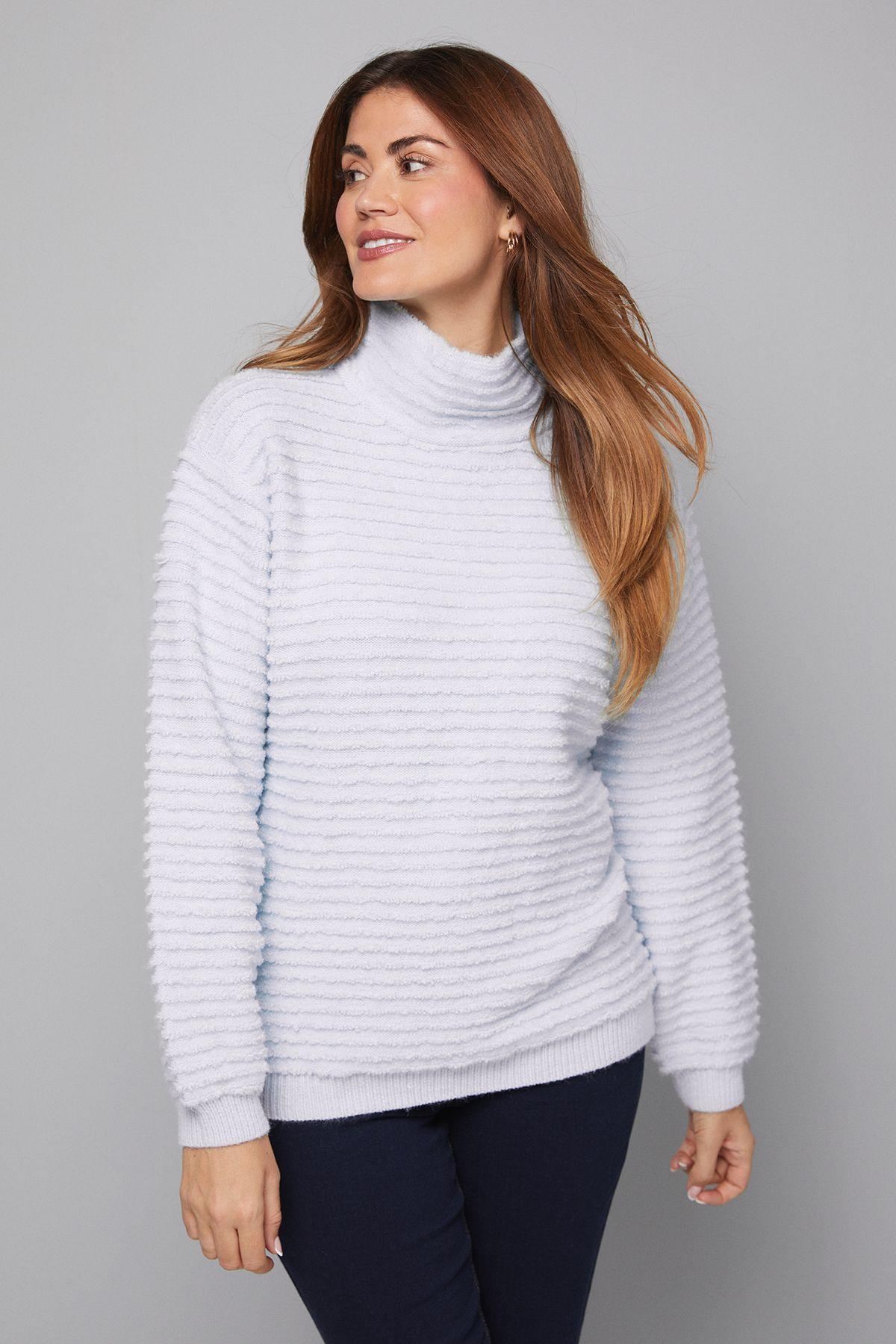 Fluffy Stripe Roll Neck Jumper by WALLIS