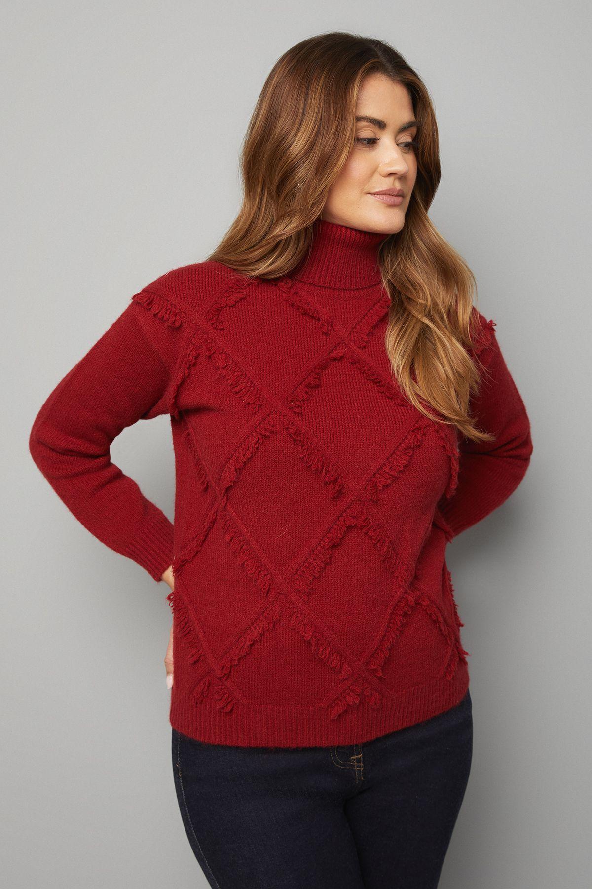 Fringe Roll Neck Diamond Jumper by WALLIS