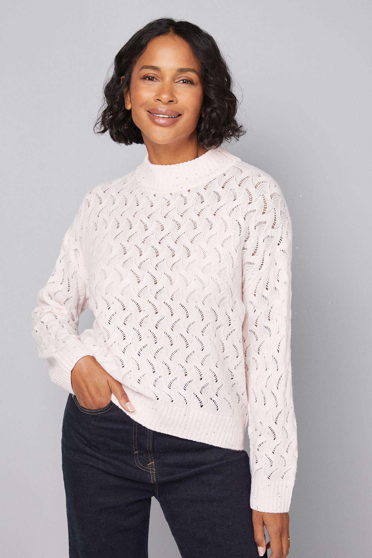 Glitter Pointelle High Neck Jumper by WALLIS