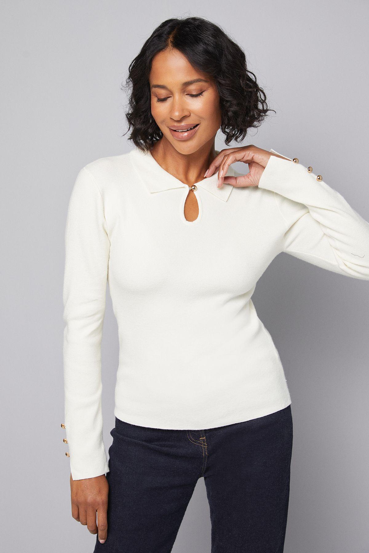 Keyhole Collared Knitted Top by WALLIS