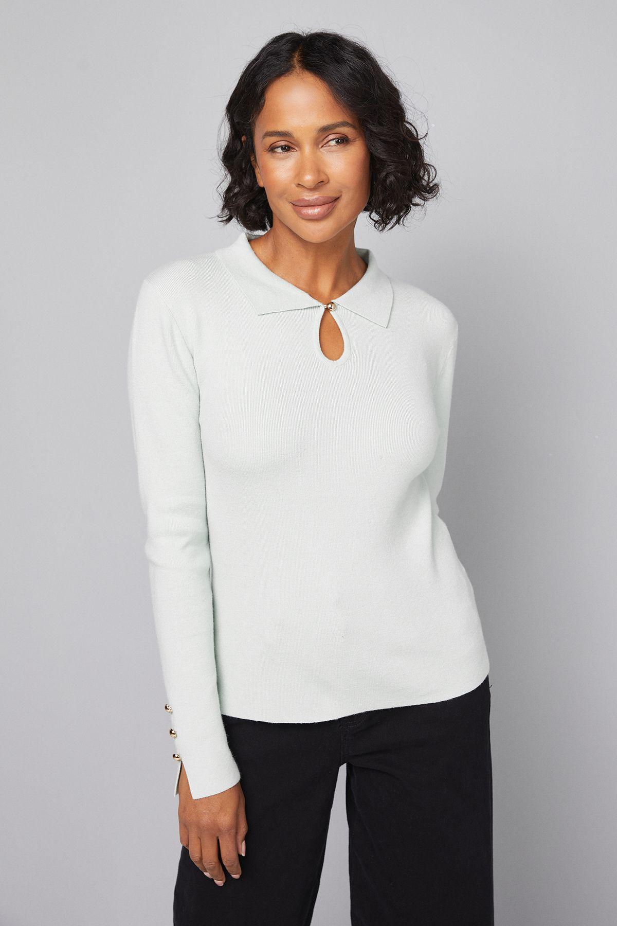 Keyhole Collared Knitted Top by WALLIS