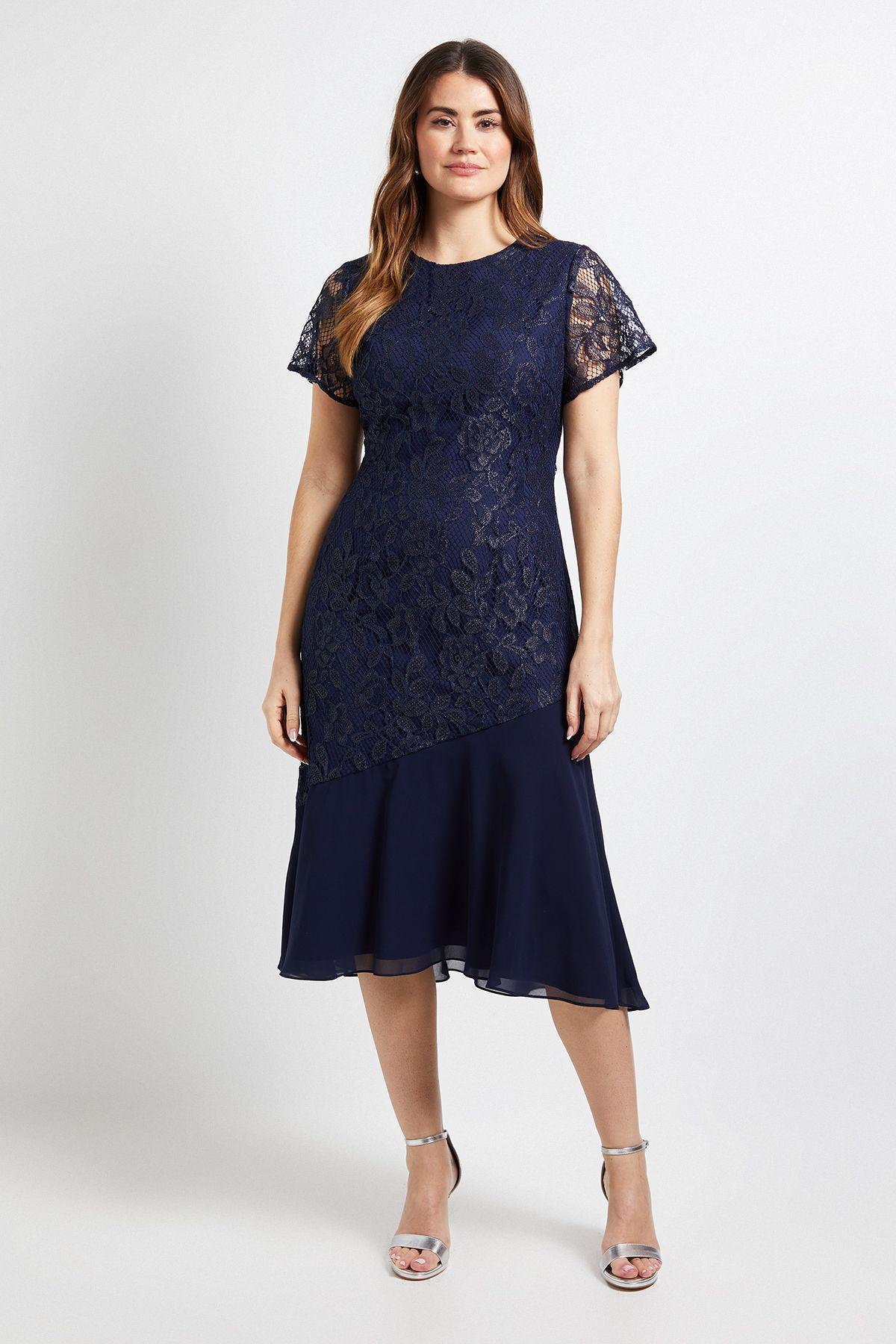 Lace Asymmetric Midi Dress by WALLIS