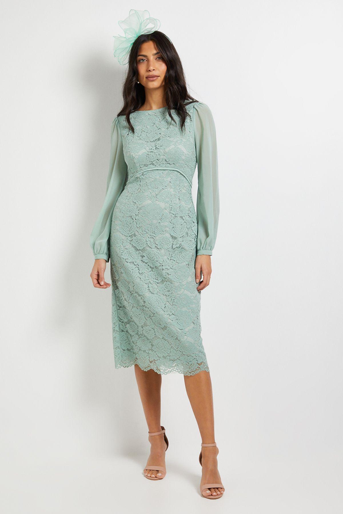 Lace Chiffon Cowl Back Pencil Dress by WALLIS