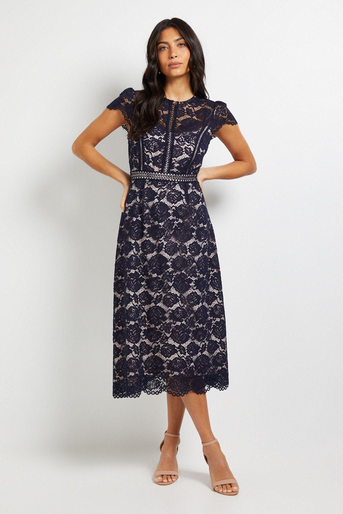 Lace Fit And Flare Midi Dress by WALLIS