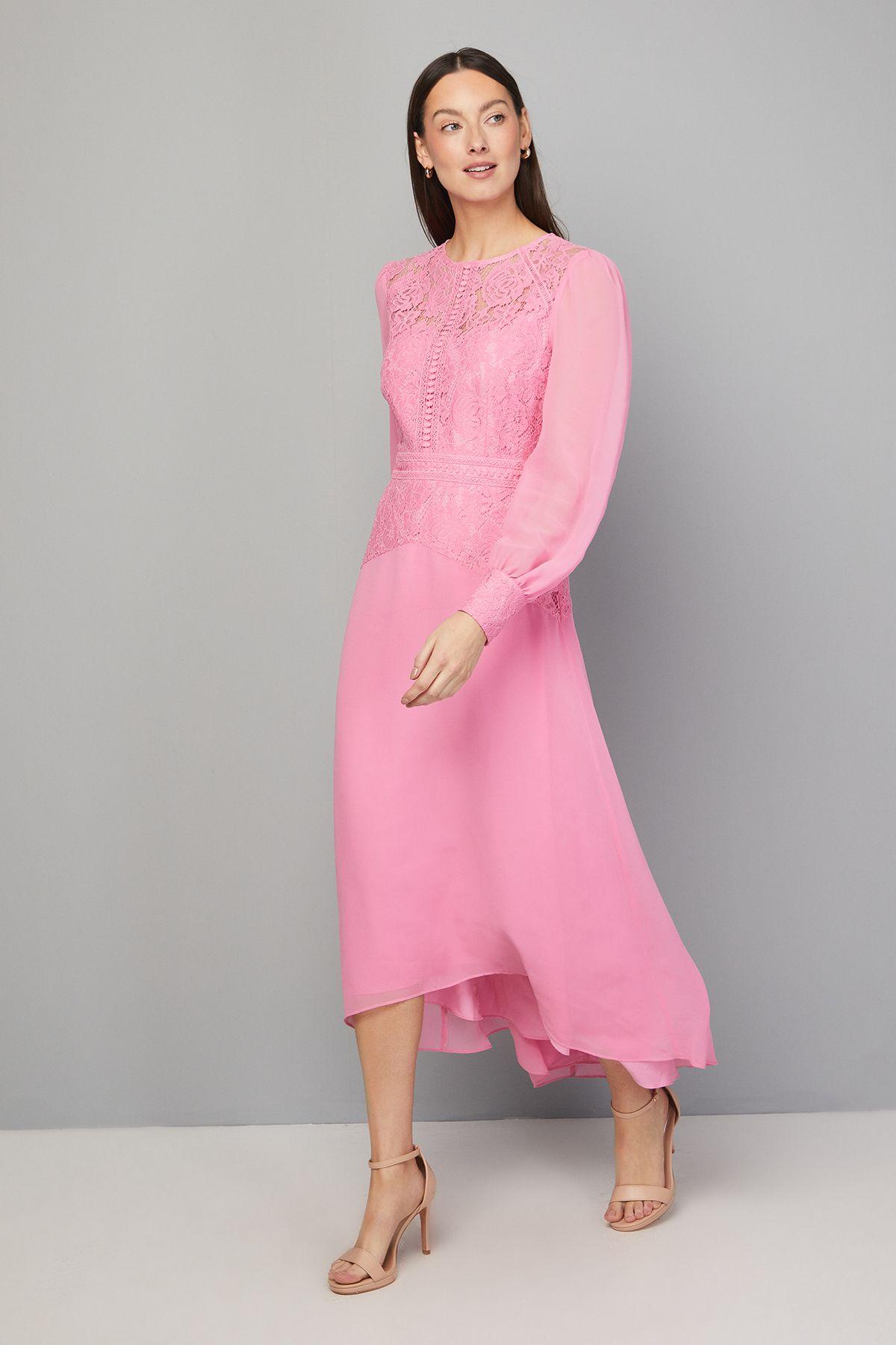 Lace Insert Chiffon Midi Dress by WALLIS
