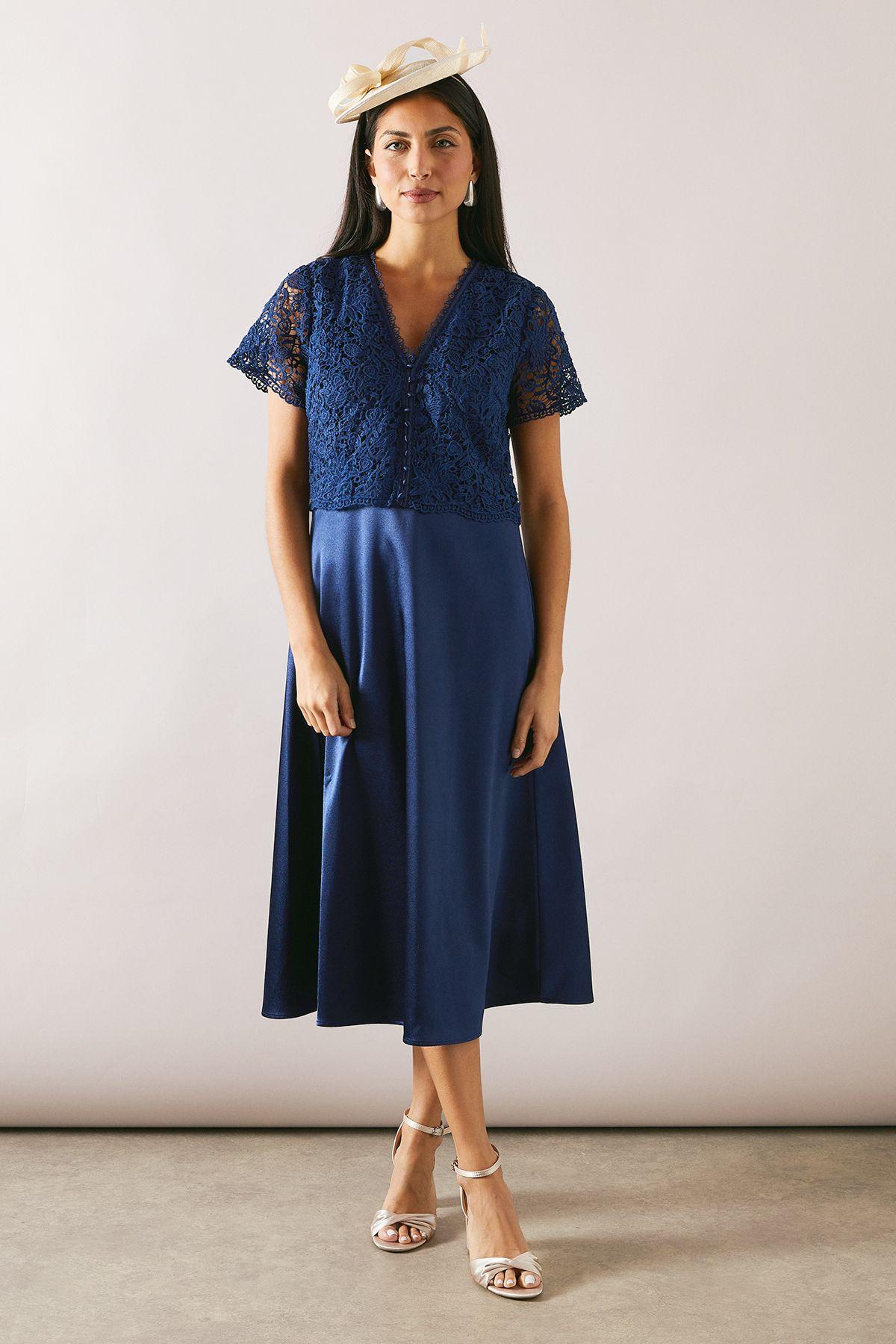 Lace Overlay Full Skirt Midi Dress by WALLIS