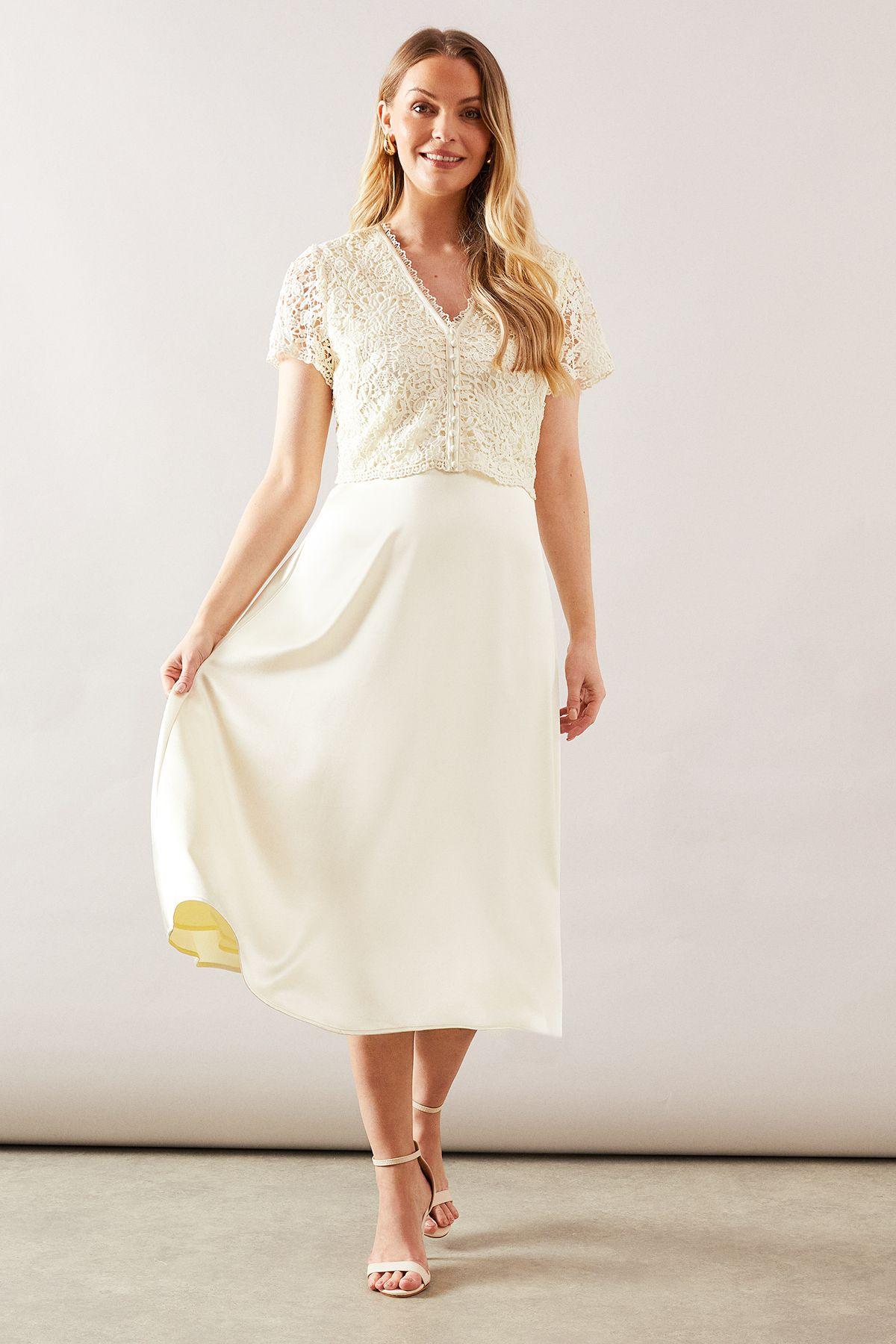 Lace Overlay Full Skirt Midi Dress by WALLIS