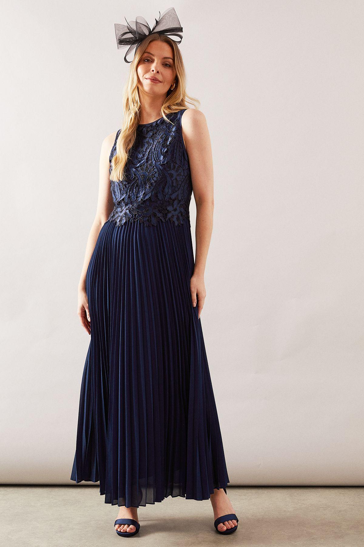 Lace Overlay Pleated Maxi Dress by WALLIS