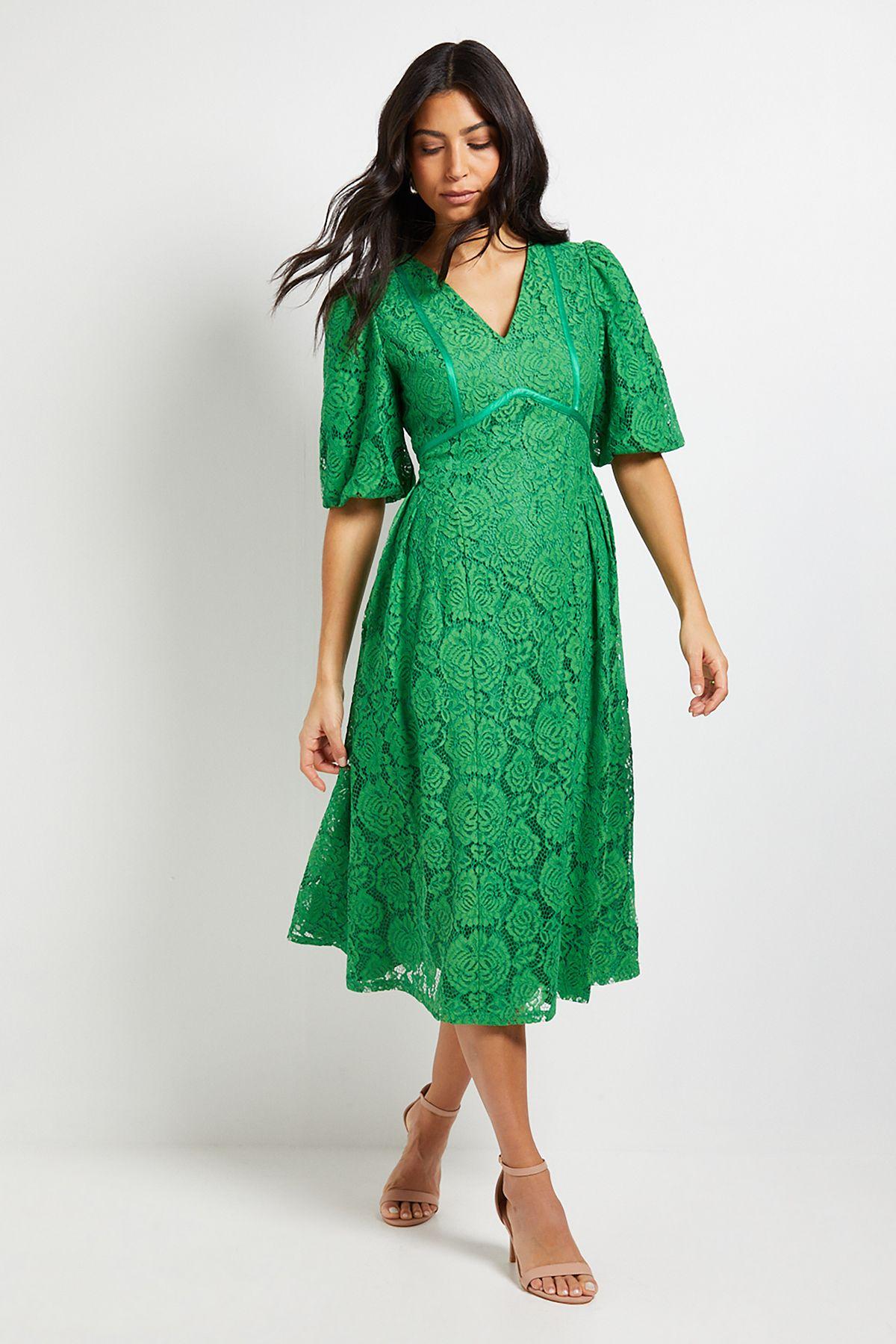 Lace Puff Sleeve Midi Dress by WALLIS
