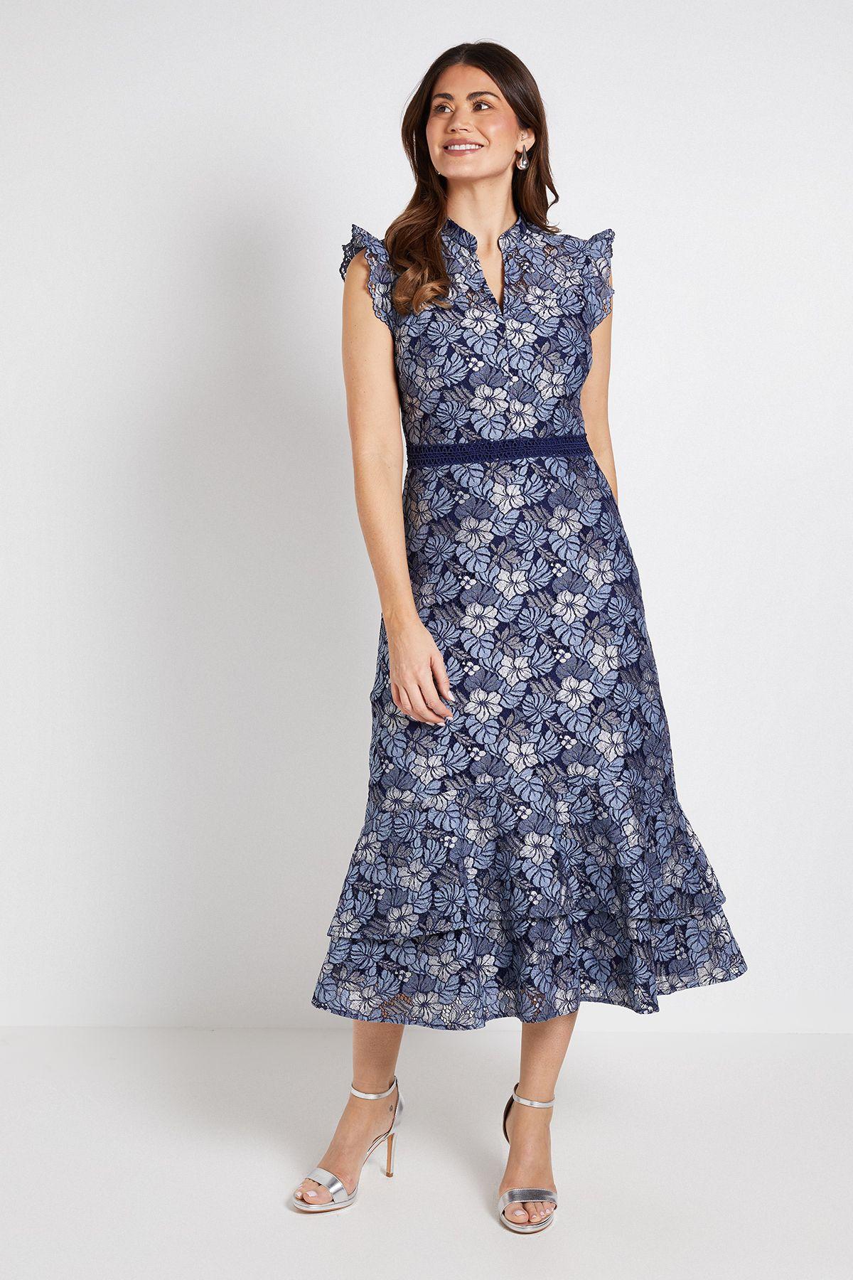 Lace Ruffle Sleeve Midi Dress by WALLIS